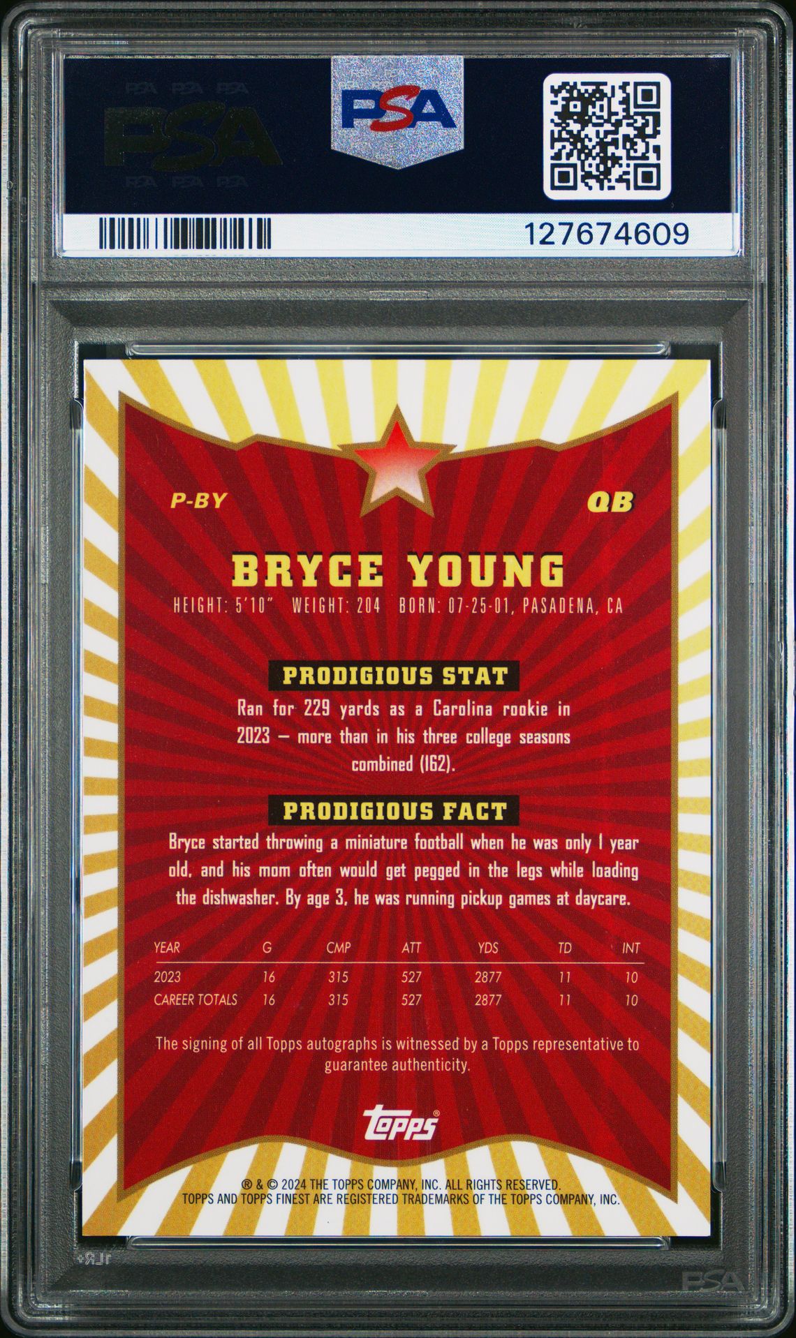 2024 Topps Finest Prodigies Autographs Bryce Young #Pby (Prodigies Auto-Black Geo) Mint 9 back