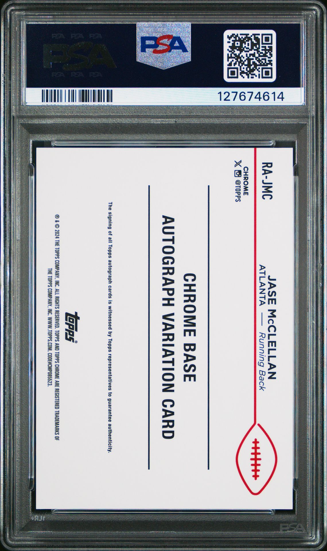 2024 Topps Chrome Sapphire Rookie Autographs Jase Mcclellan #Rajmc Mint 9 back