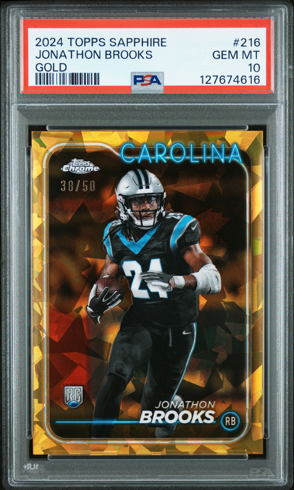 2024 Topps Chrome Sapphire Jonathon Brooks #216 (Gold) Gem Mt 10 front