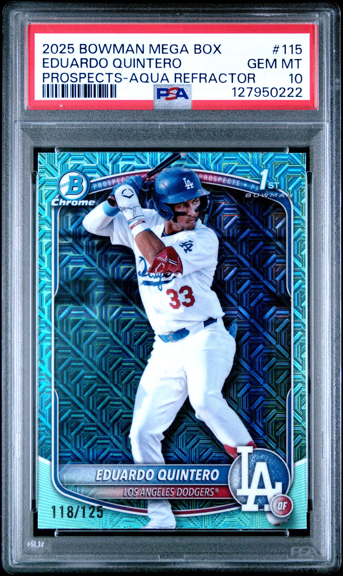 2025 Bowman Mega Box Chrome Prospects Eduardo Quintero #115 (Prospects-Aqua Refractor) Gem Mt 10 front