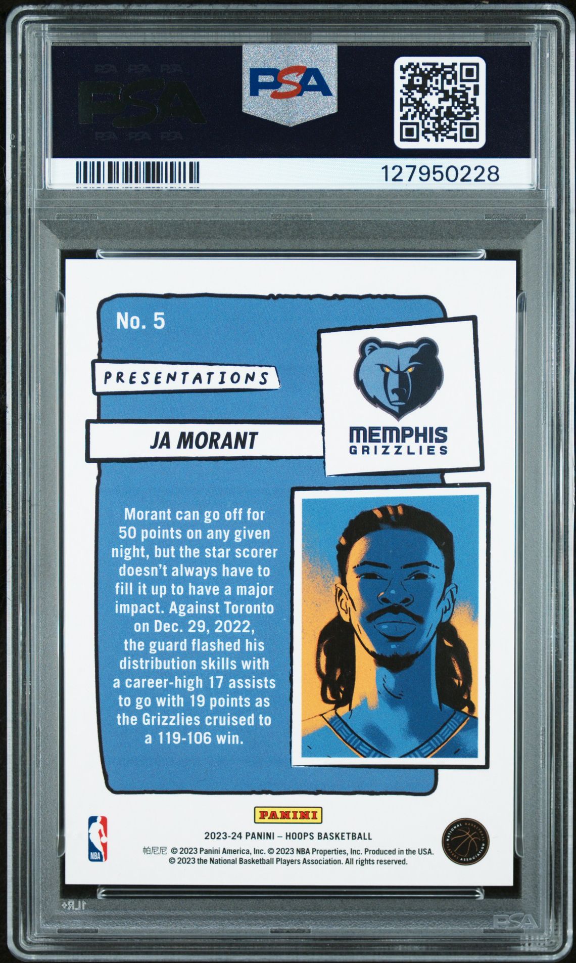 2023 Panini Nba Hoops Presentations Ja Morant #5 Mint 9 back