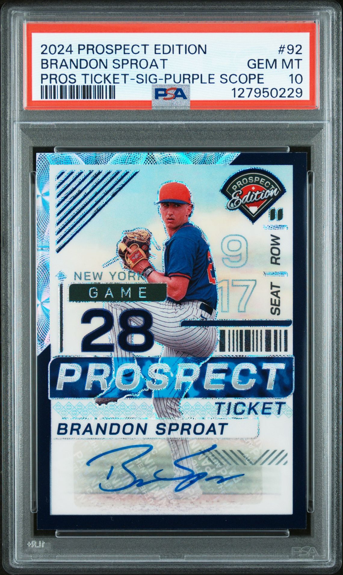 2024 Panini Prospect Edition Prospect Ticket Brandon Sproat #92 (Pros Ticket-Sig-Purple Scope) Gem Mt 10 front