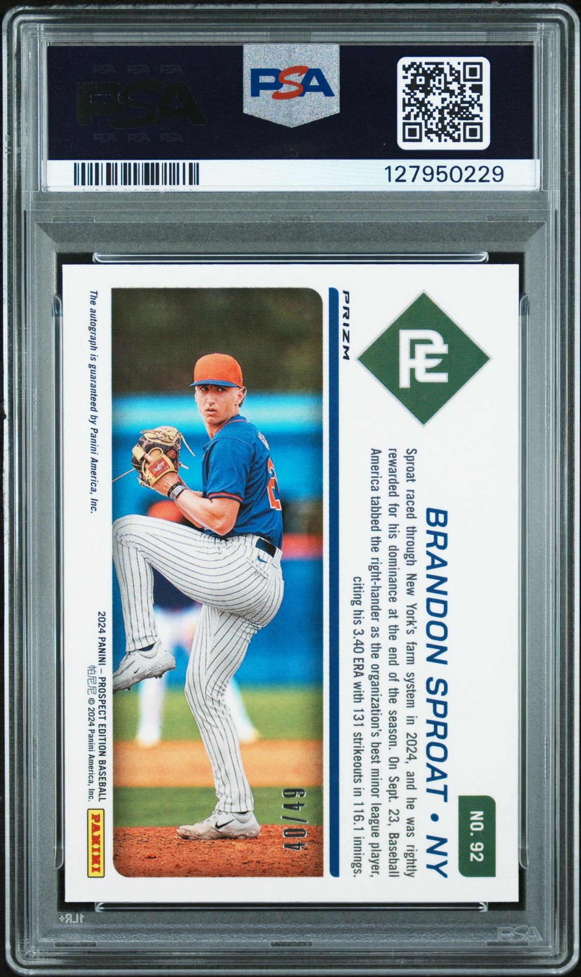 2024 Panini Prospect Edition Prospect Ticket Brandon Sproat #92 (Pros Ticket-Sig-Purple Scope) Gem Mt 10 back