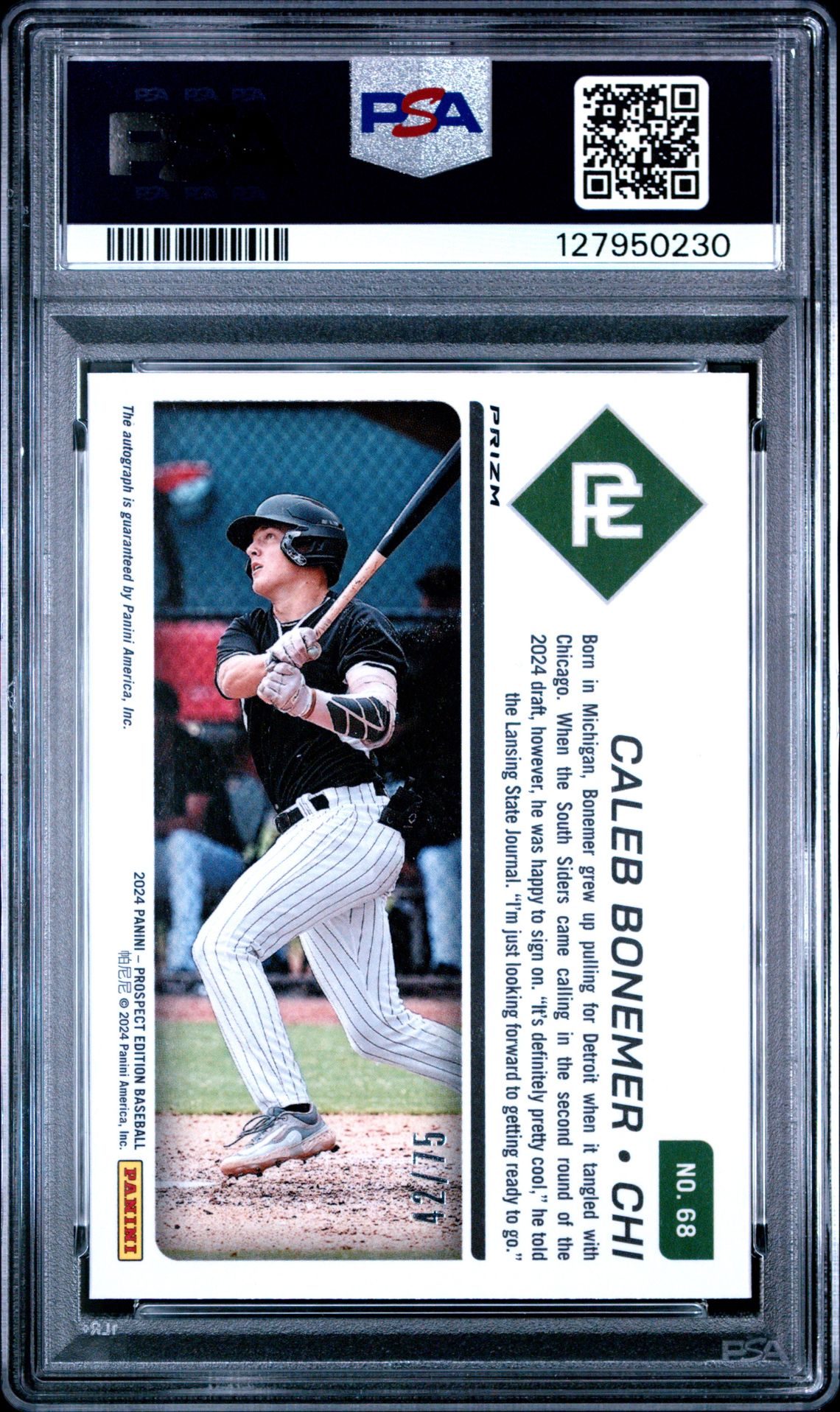 2024 Panini Prospect Edition Prospect Ticket Caleb Bonemer #68 (Pros Ticket-Sig-Blue Wave) Gem Mt 10 back