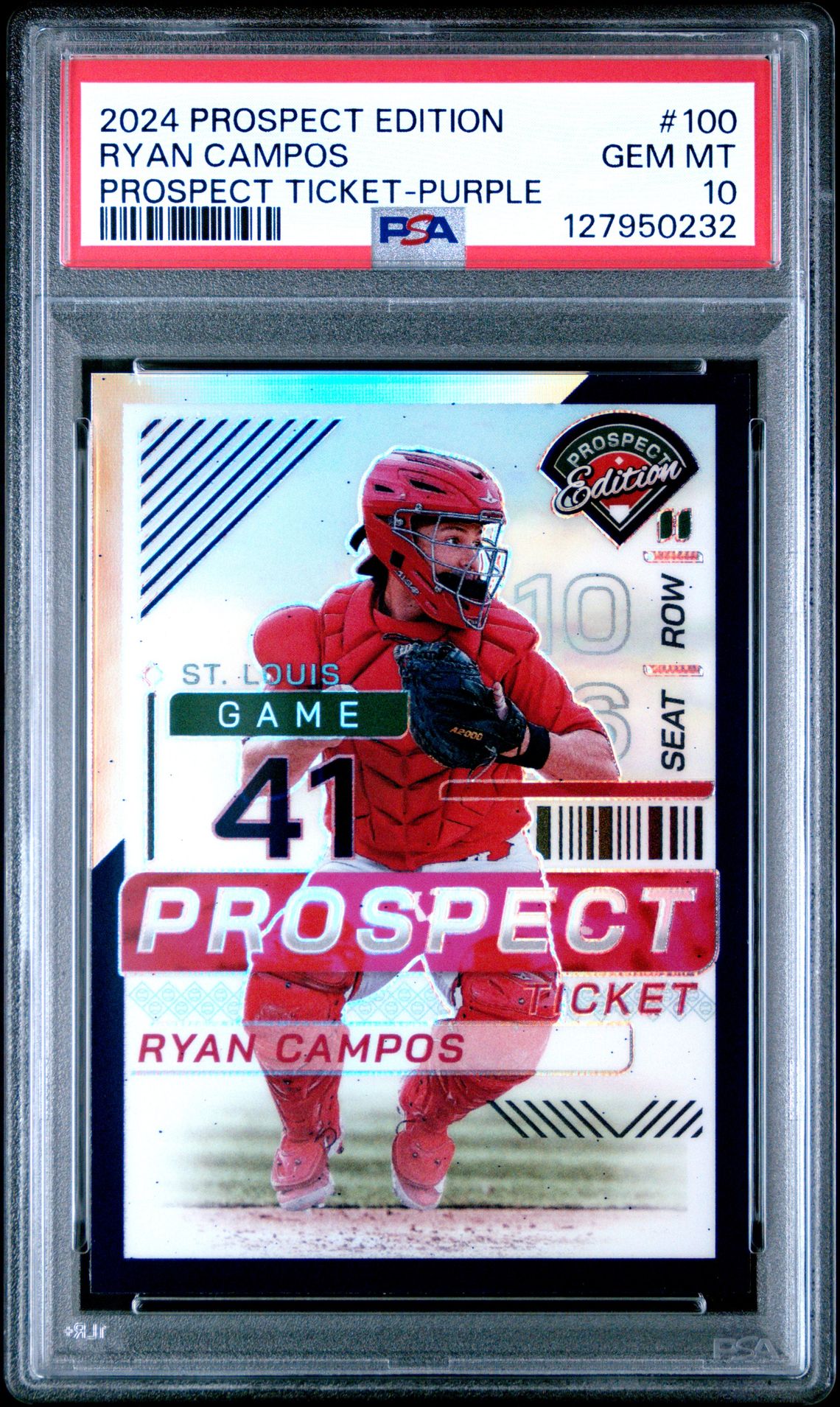 2024 Panini Prospect Edition Prospect Ticket Ryan Campos #100 (Prospect Ticket-Purple) Gem Mt 10 front
