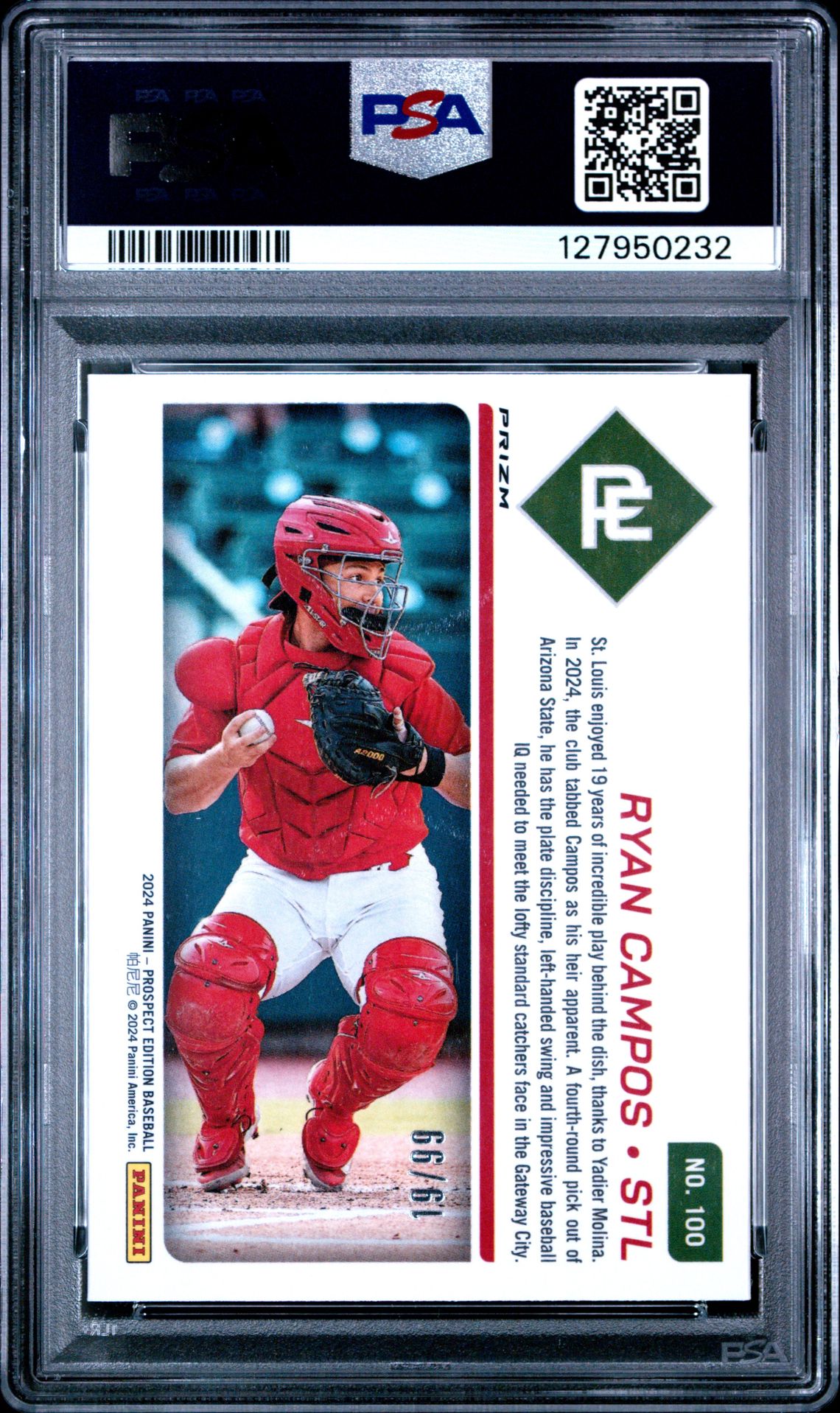 2024 Panini Prospect Edition Prospect Ticket Ryan Campos #100 (Prospect Ticket-Purple) Gem Mt 10 back