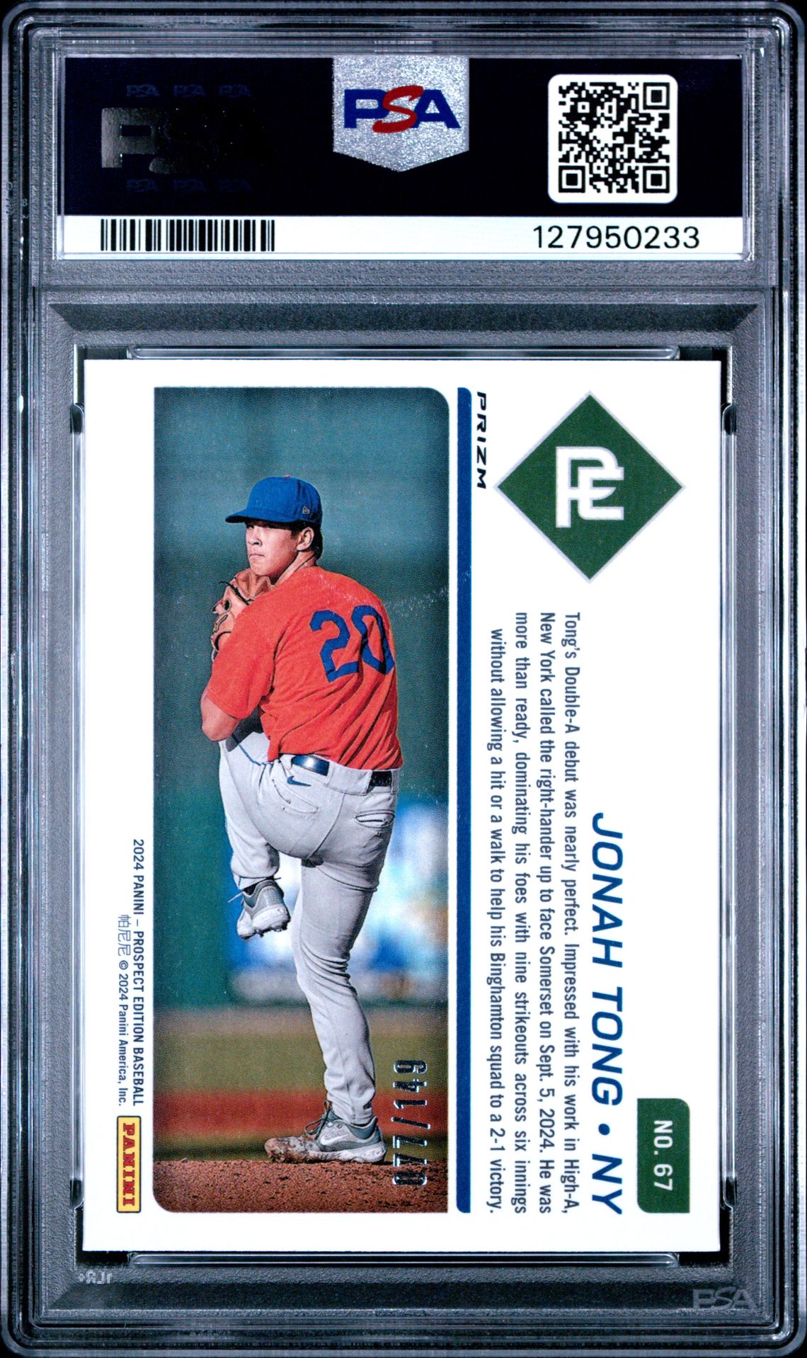 2024 Panini Prospect Edition Prospect Ticket Jonah Tong #67 (Prospect Ticket-Blue) Mint 9 back