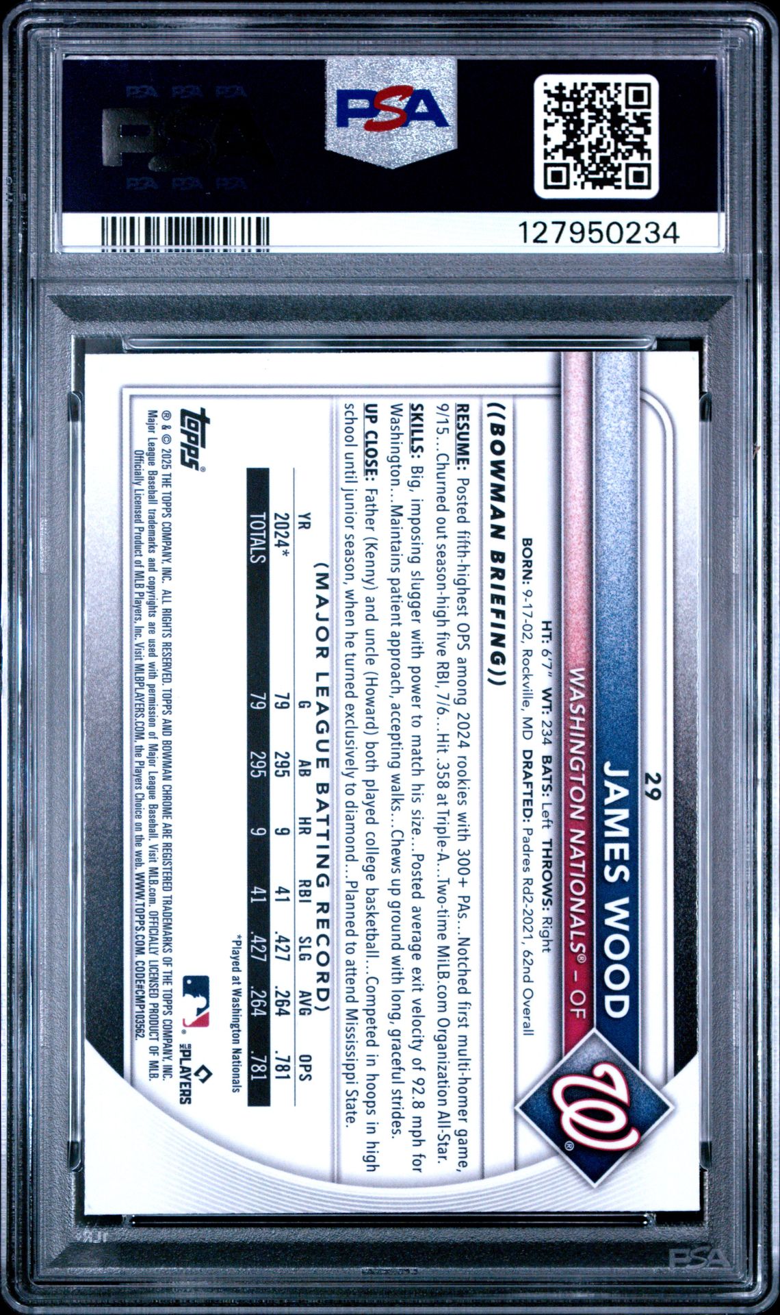 2025 Bowman Mega Box Chrome James Wood #29 Mint 9 back