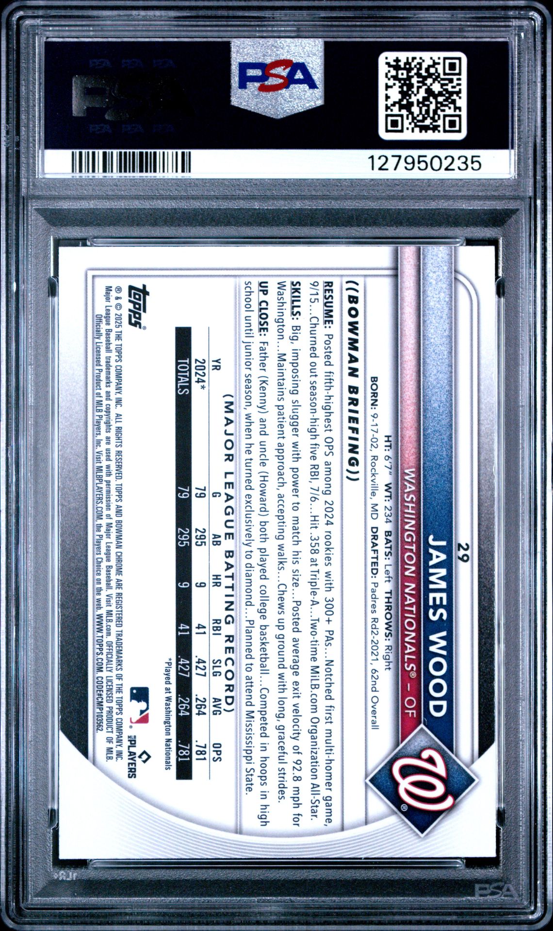 2025 Bowman Mega Box Chrome James Wood #29 Mint 9 back