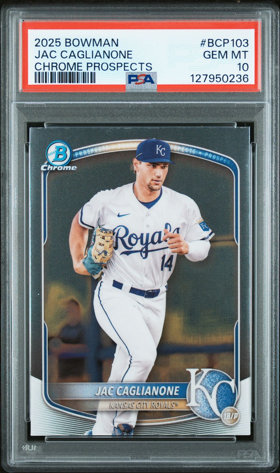 2025 Bowman Chrome Prospects Jac Caglianone #Bcp103 Gem Mt 10 front