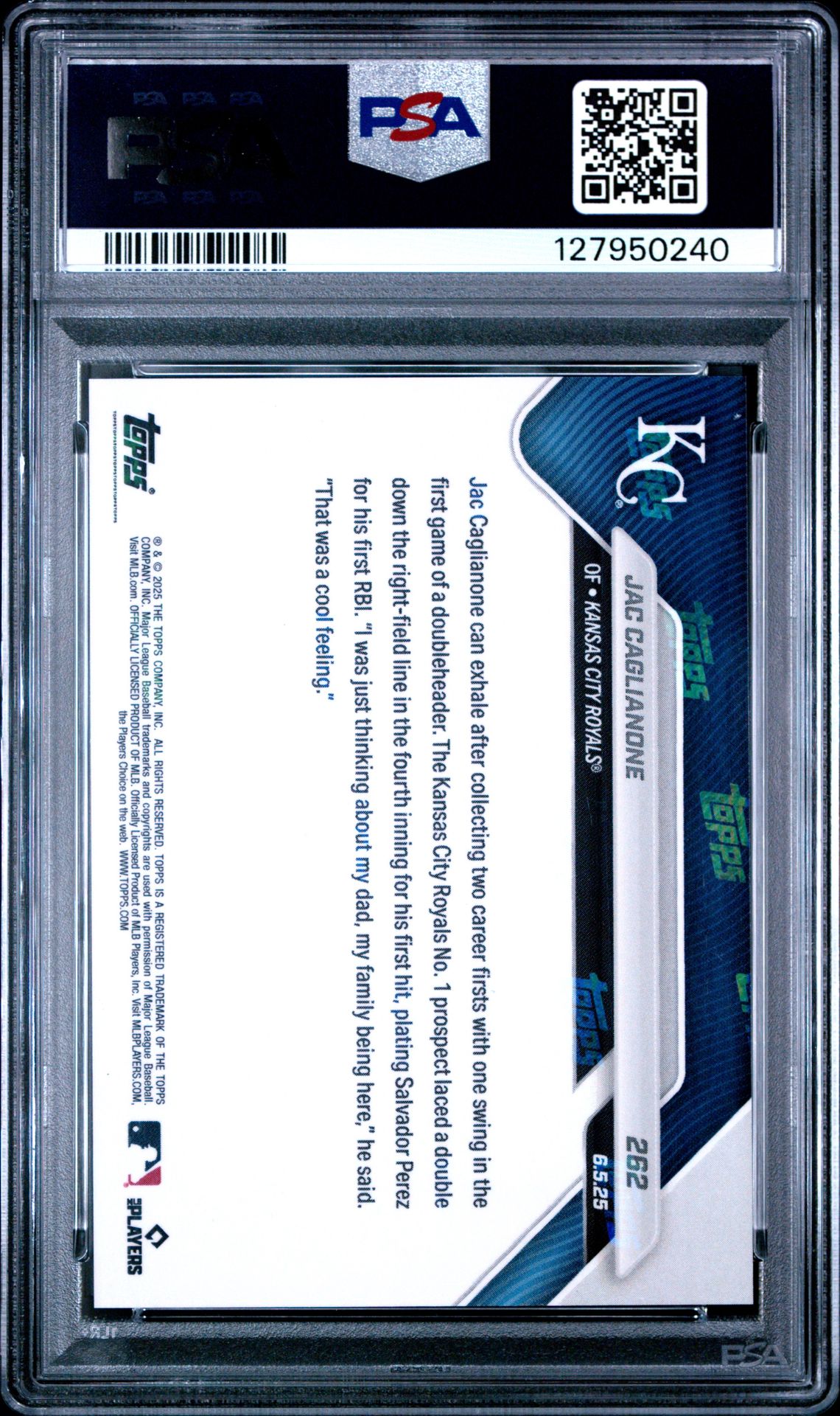 2025 Topps Now Jac Caglianone #262 Mint 9 back