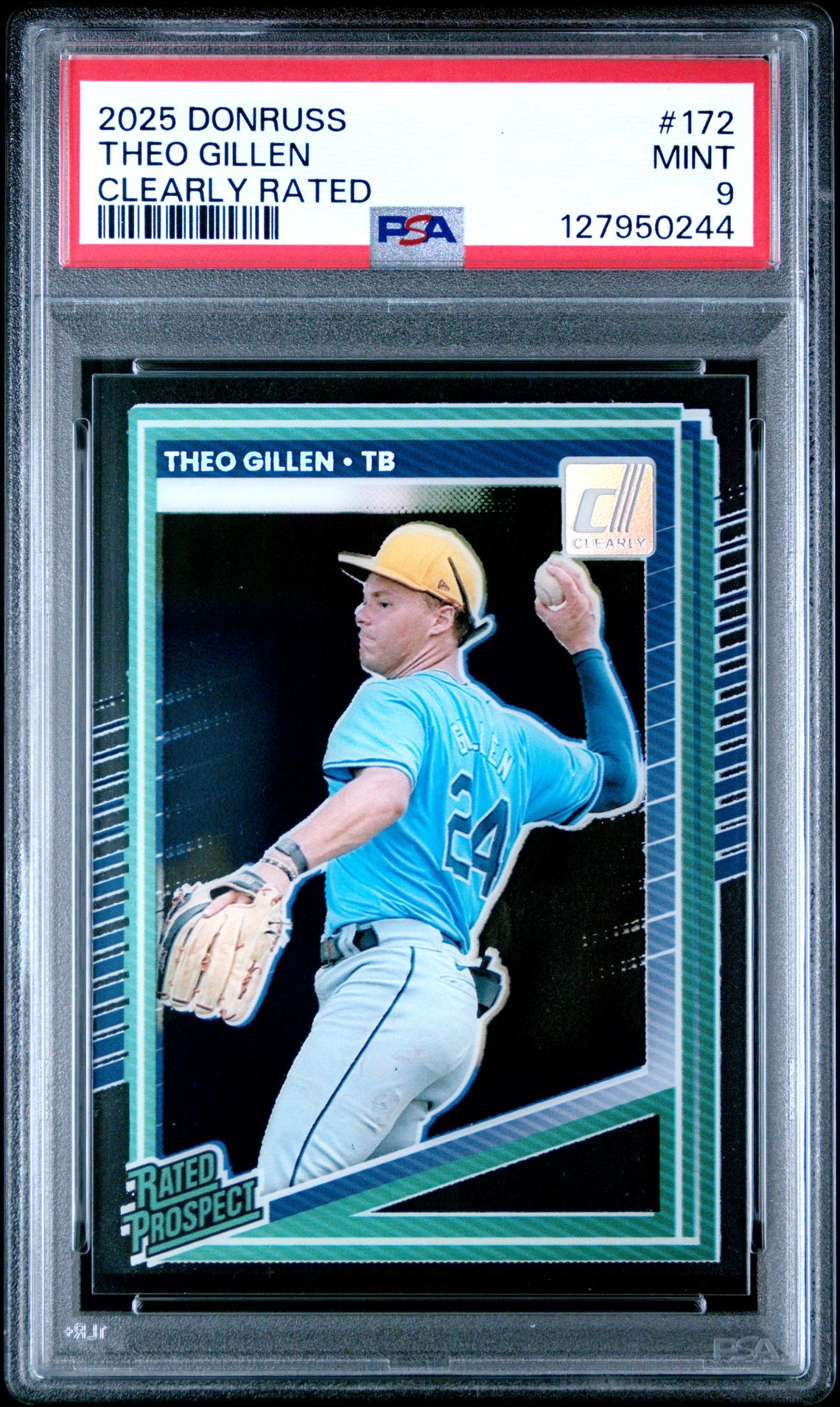 2025 Panini Donruss Theo Gillen #172 (Clearly Rated) Mint 9 front