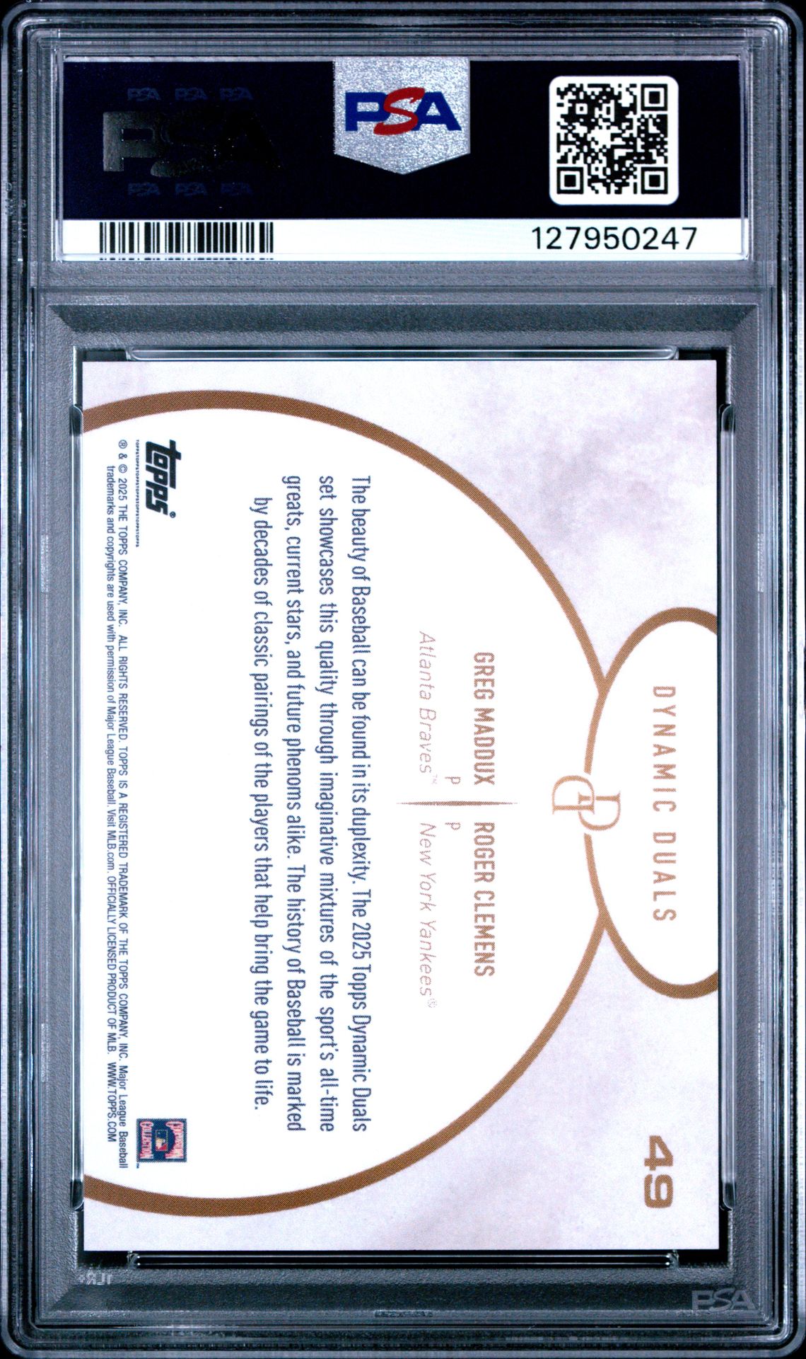 2025 Topps Dynamic Duals Maddux/Clemens #49 (Purple) Mint 9 back