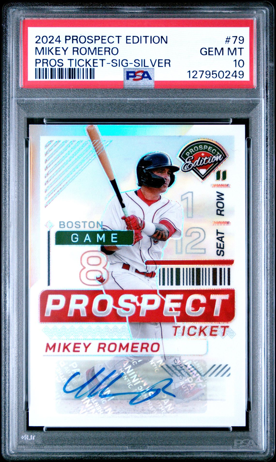 2024 Panini Prospect Edition Prospect Ticket Mikey Romero #79 (Pros Ticket-Sig-Silver) Gem Mt 10 front