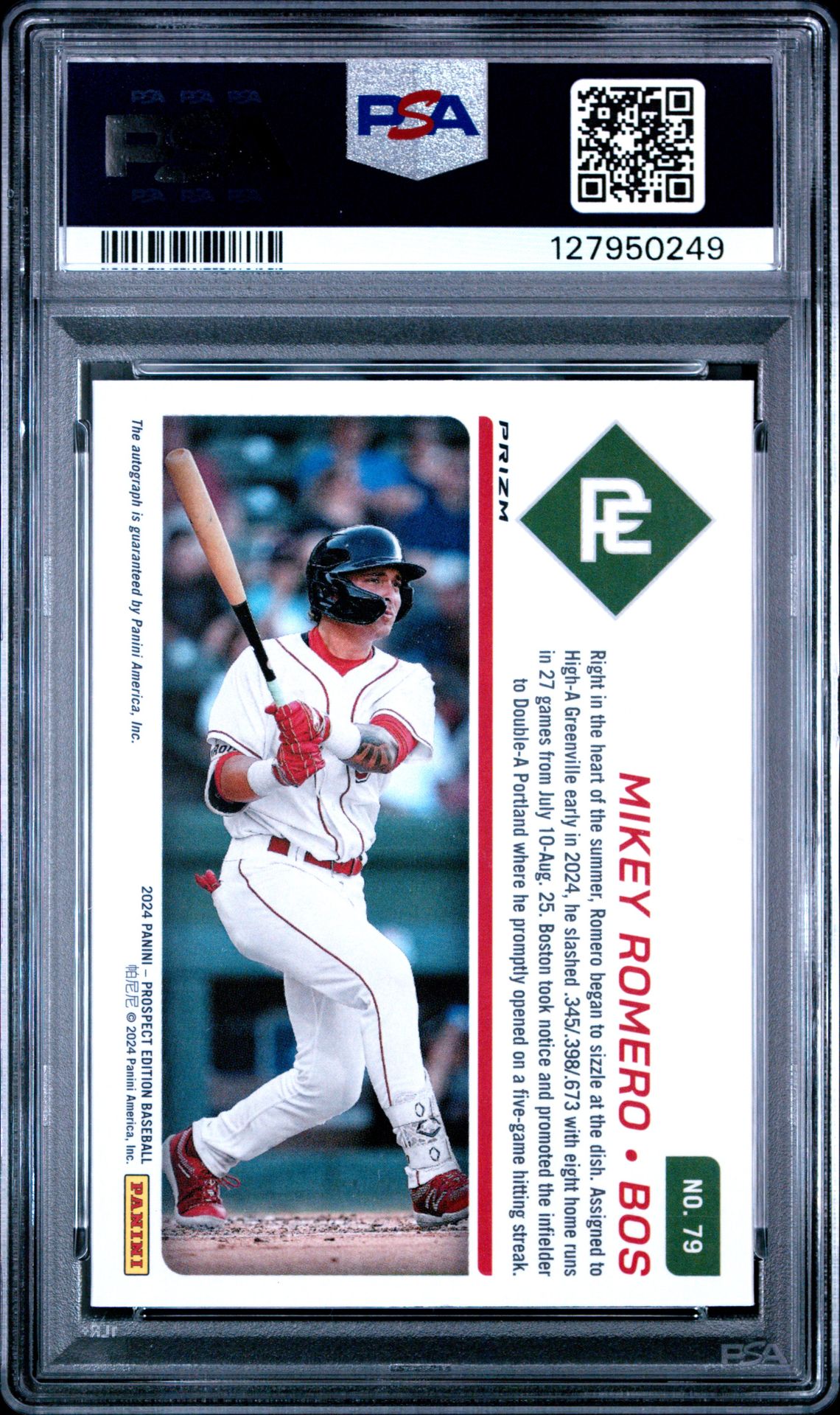 2024 Panini Prospect Edition Prospect Ticket Mikey Romero #79 (Pros Ticket-Sig-Silver) Gem Mt 10 back