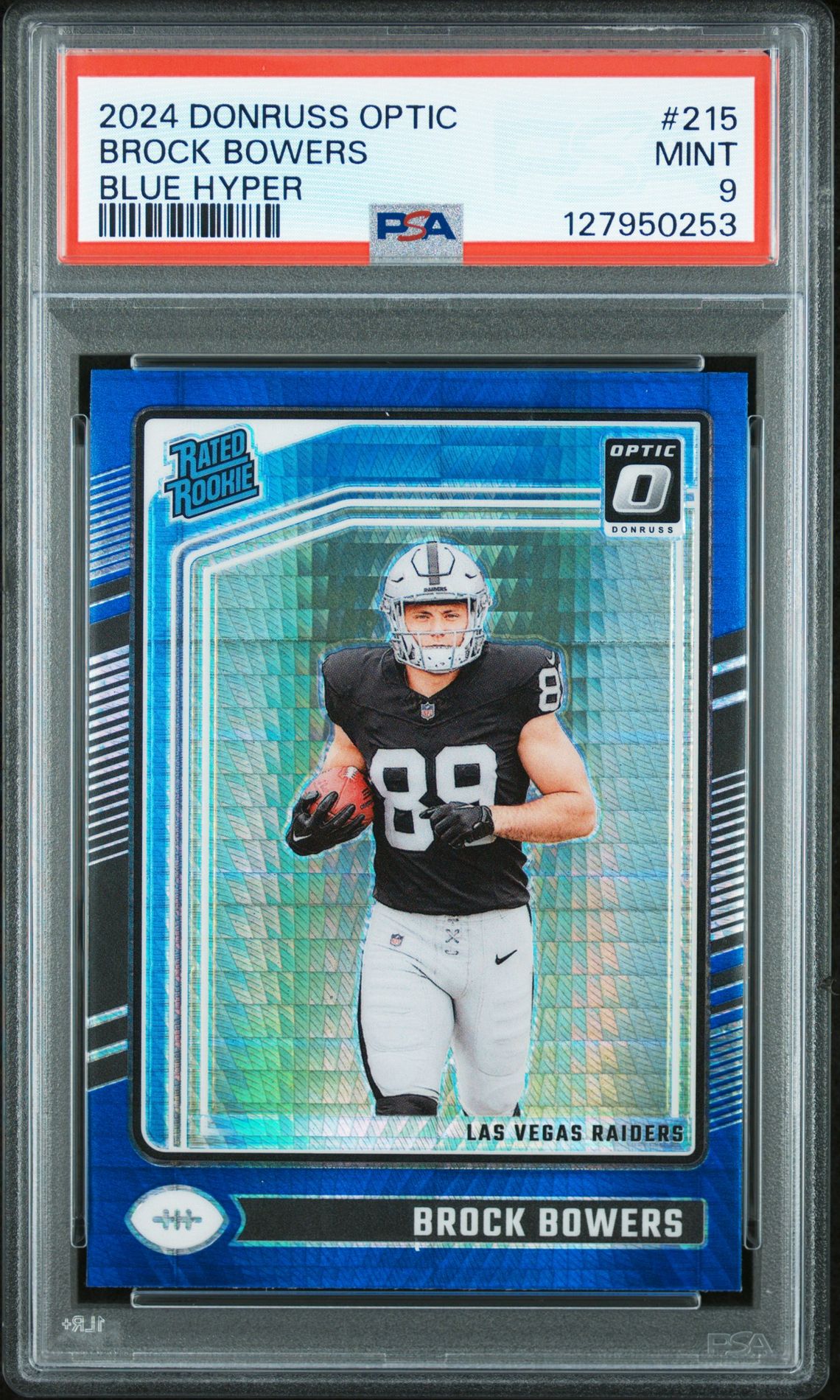 2024 Panini Donruss Optic Brock Bowers #215 (Blue Hyper) Mint 9 front