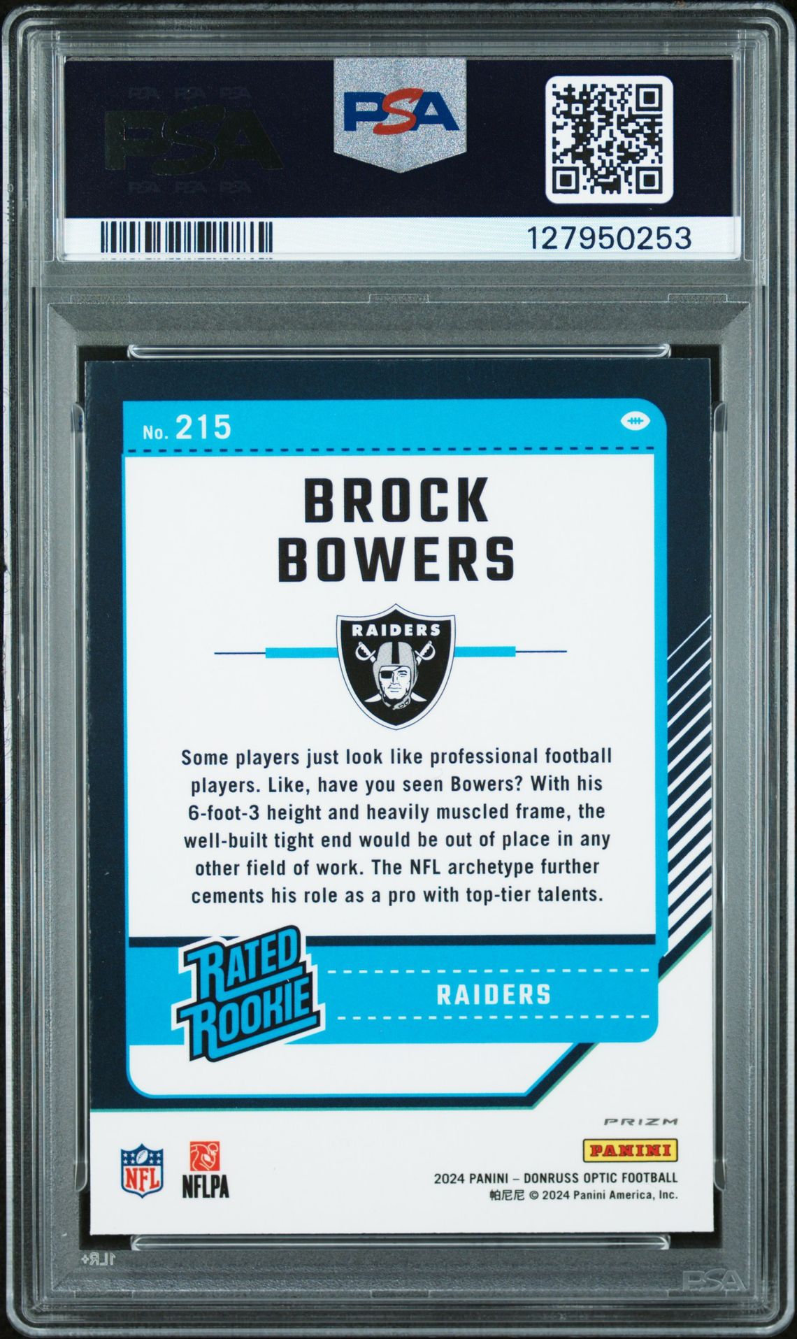 2024 Panini Donruss Optic Brock Bowers #215 (Blue Hyper) Mint 9 back