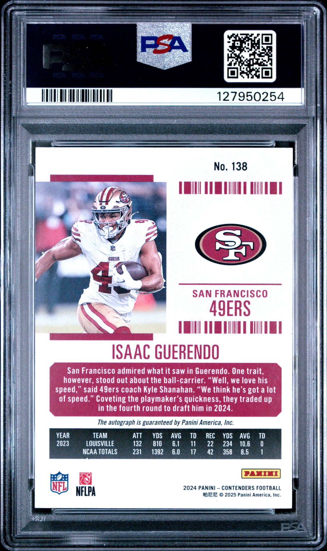 2024 Panini Contenders Isaac Guerendo #138 (Autograph) Gem Mt 10 back