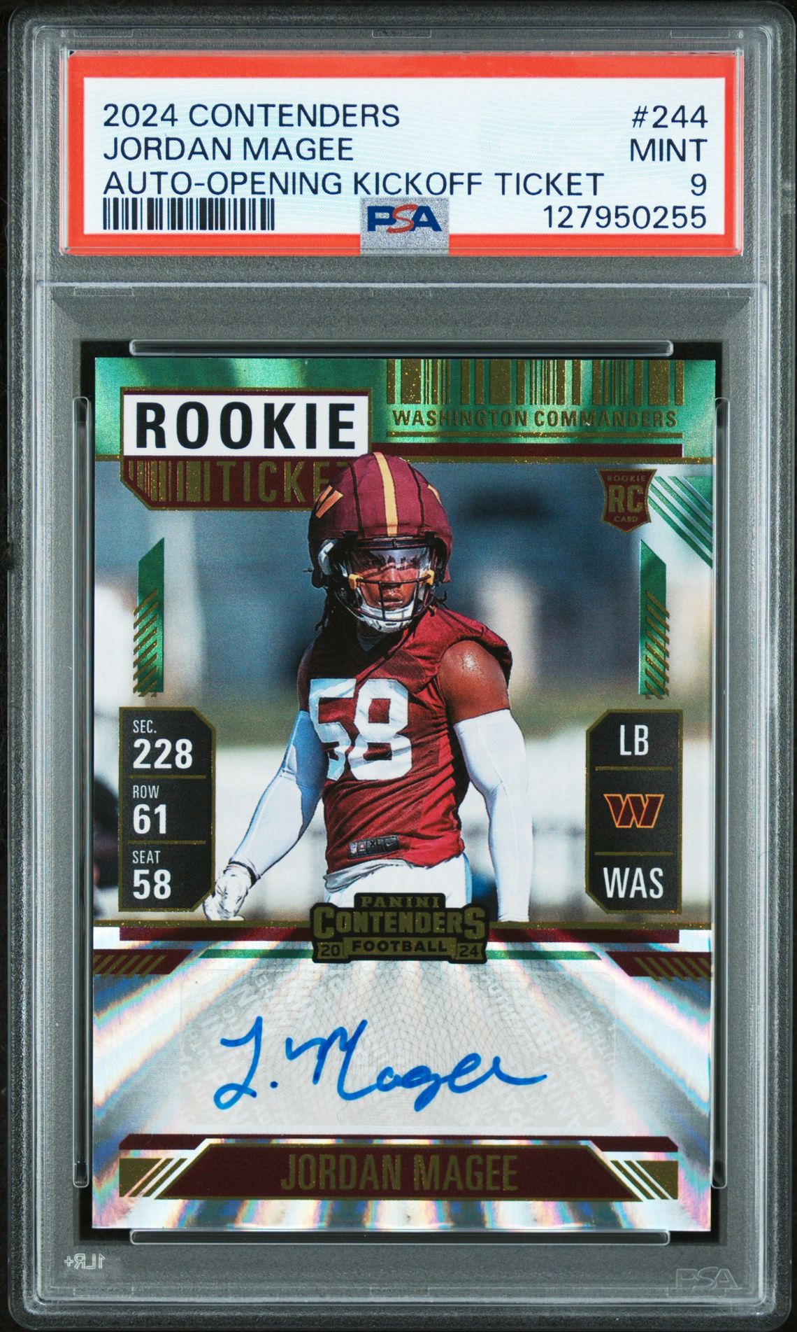 2024 Panini Contenders Jordan Magee #244 (Auto-Opening Kickoff Ticket) Mint 9 front