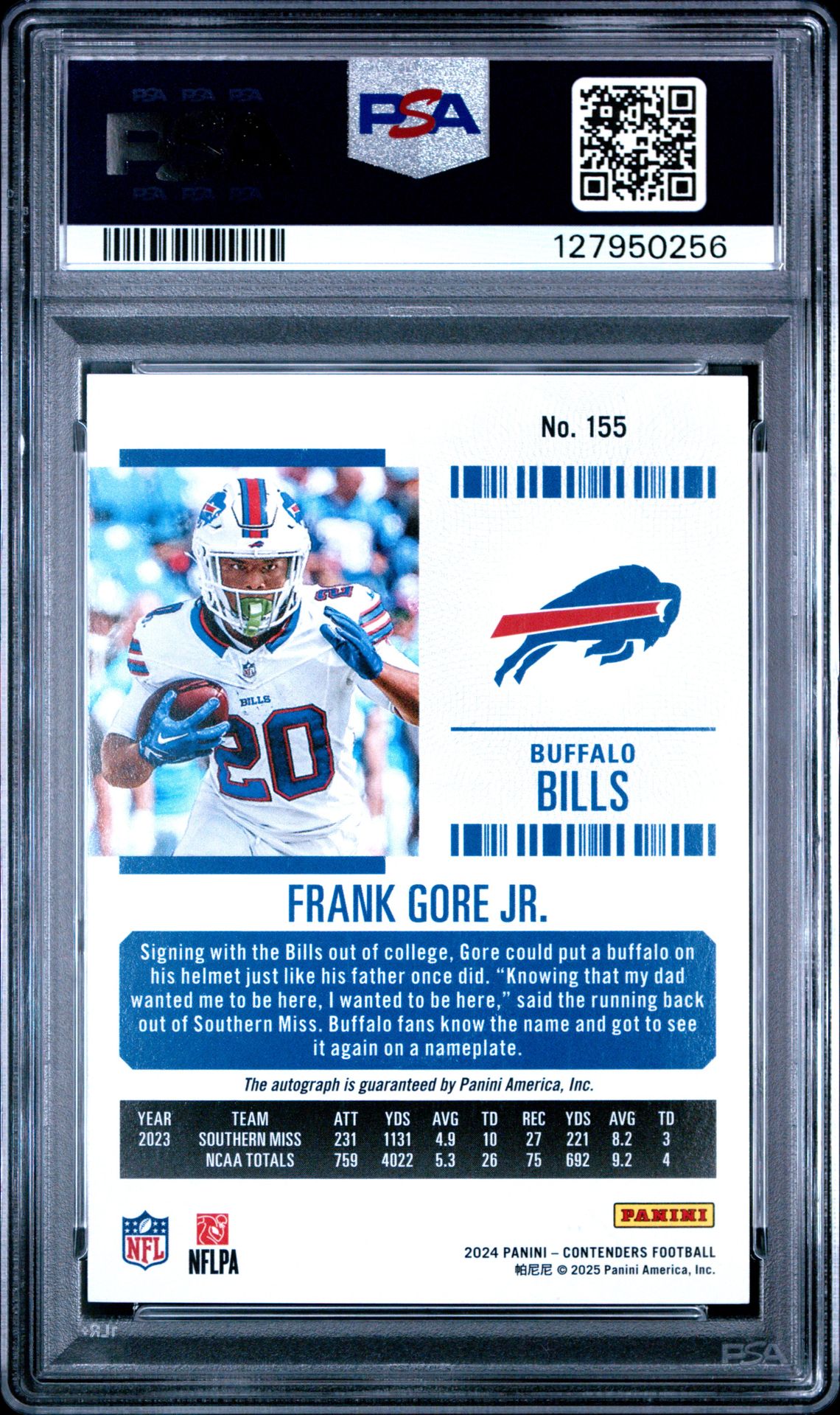 2024 Panini Contenders Frank Gore Jr. #155 (Autograph-Divisional Tkt) Mint 9 back