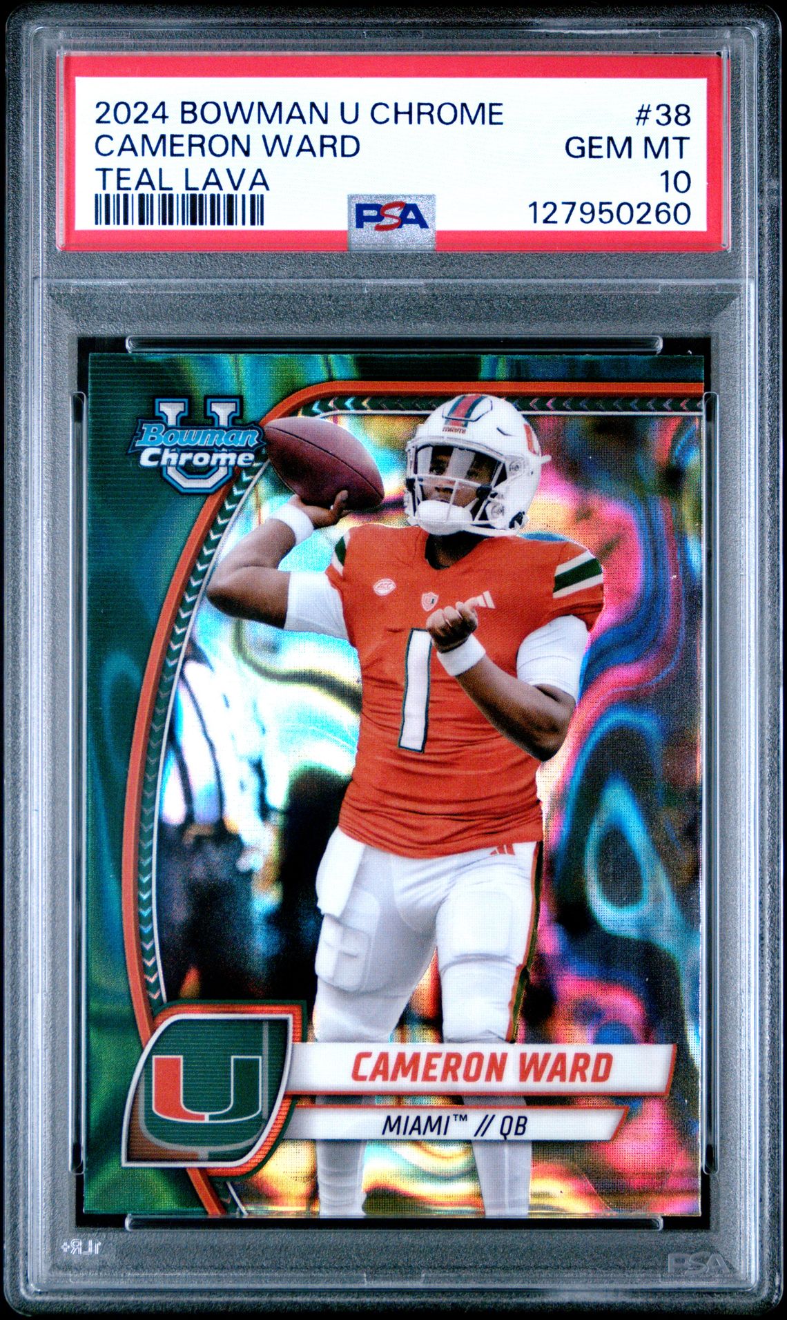 2024 Bowman University Chrome Cameron Ward #38 (Teal Lava) Gem Mt 10 front