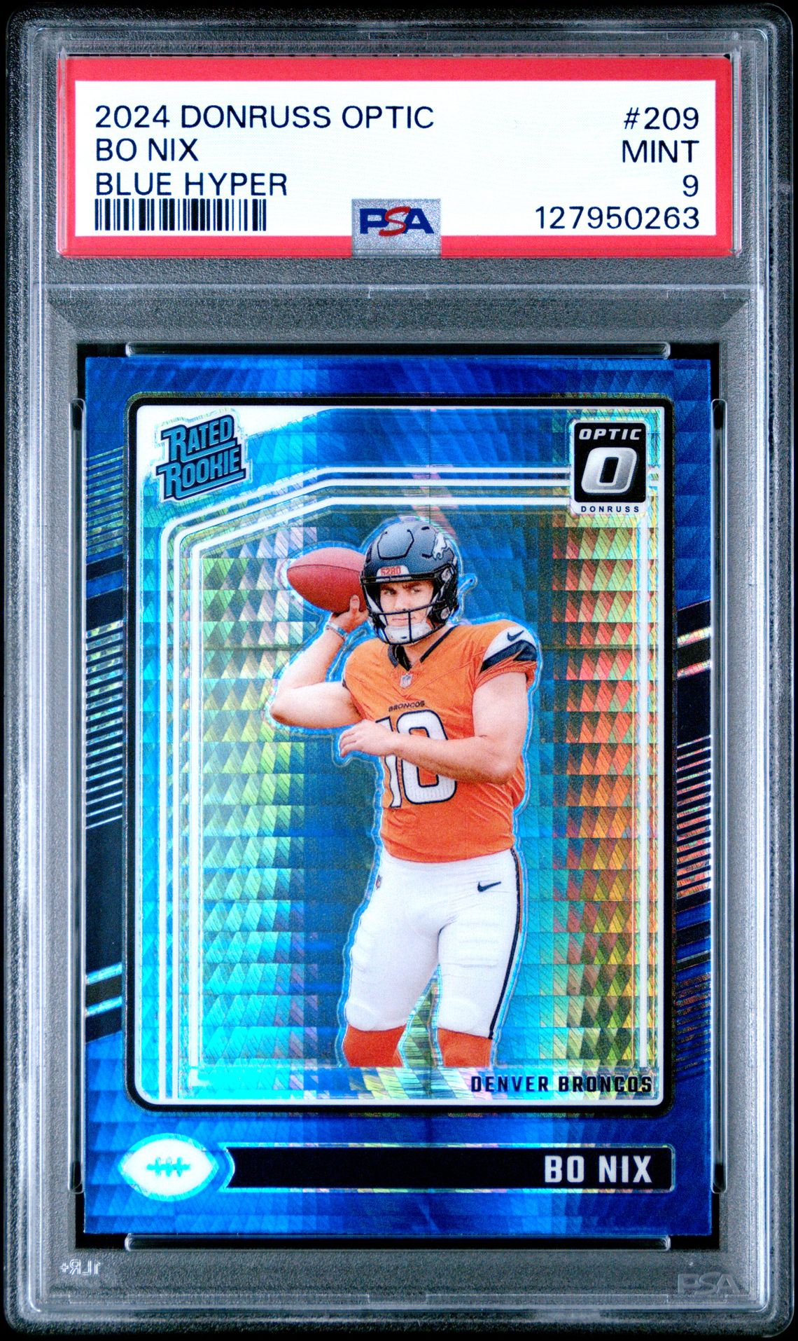 2024 Panini Donruss Optic Bo Nix #209 (Blue Hyper) Mint 9 front