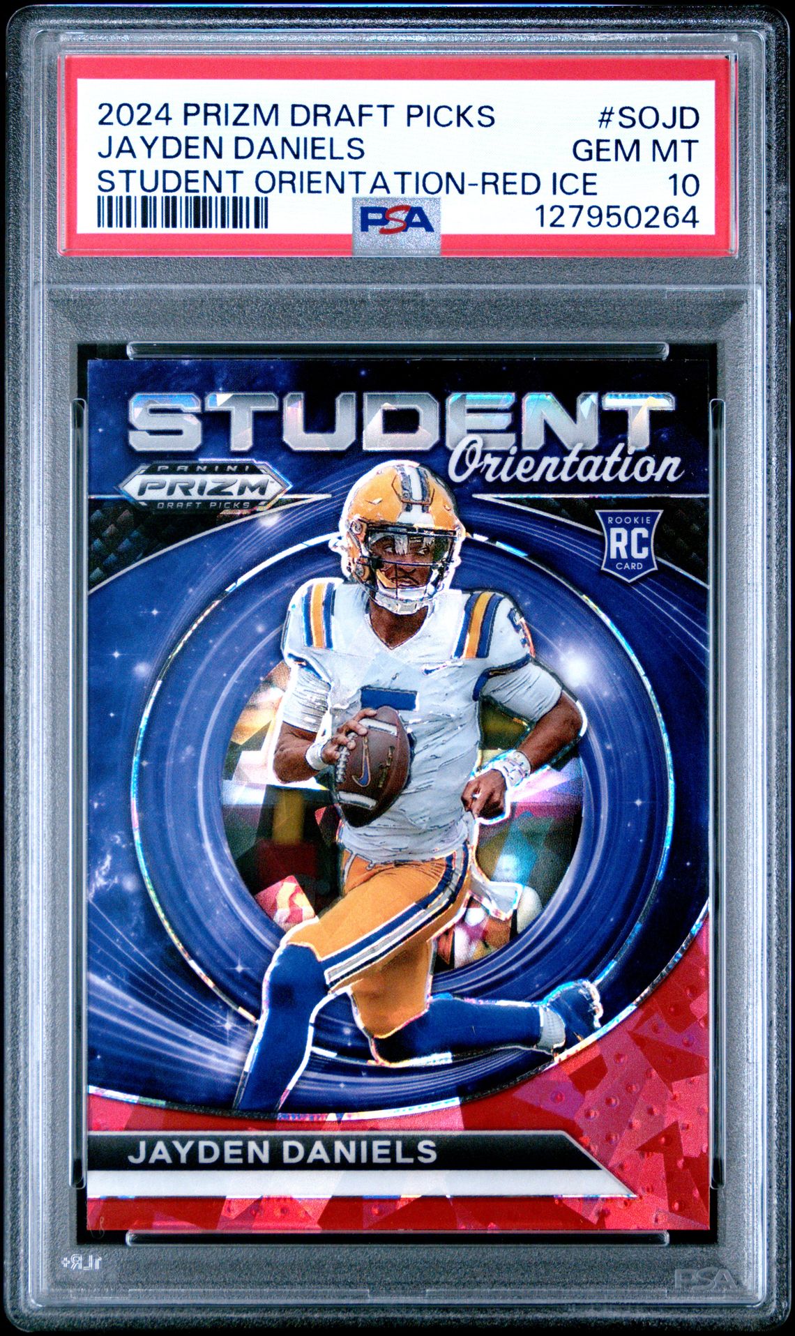 2024 Panini Prizm Draft Picks Student Orientation Jayden Daniels #Sojd (Student Orientation-Red Ice) Gem Mt 10 front
