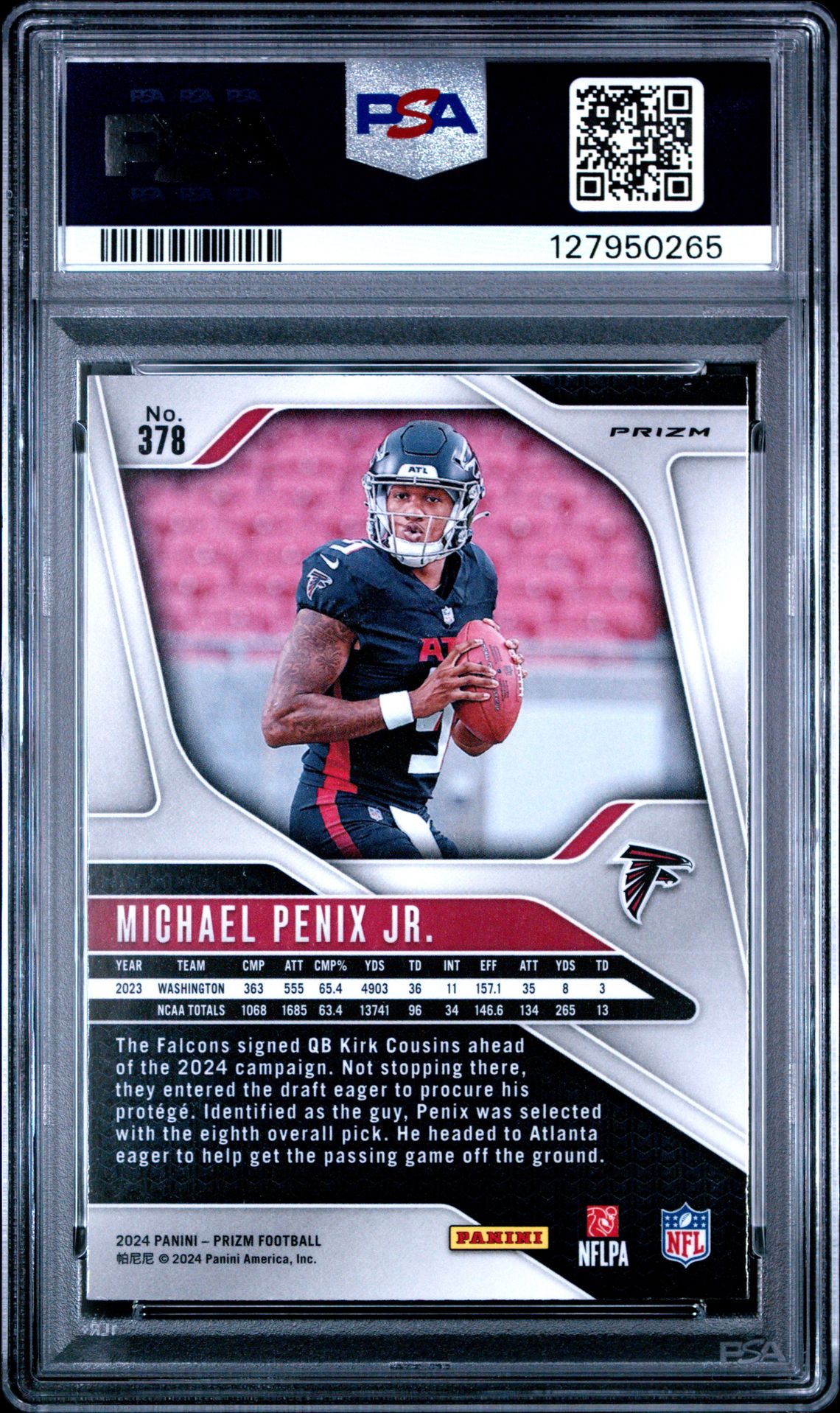 2024 Panini Prizm Michael Penix Jr. #378 (Neon Green Pulsar) Mint 9 back
