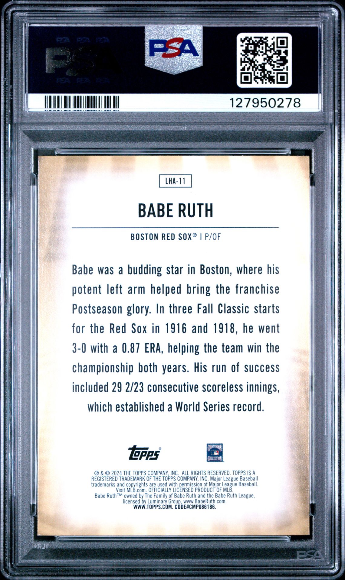 2024 Topps Legendary Home Field Advantage Babe Ruth #Lha11 (Legend Home Field Advantage) Mint 9 back