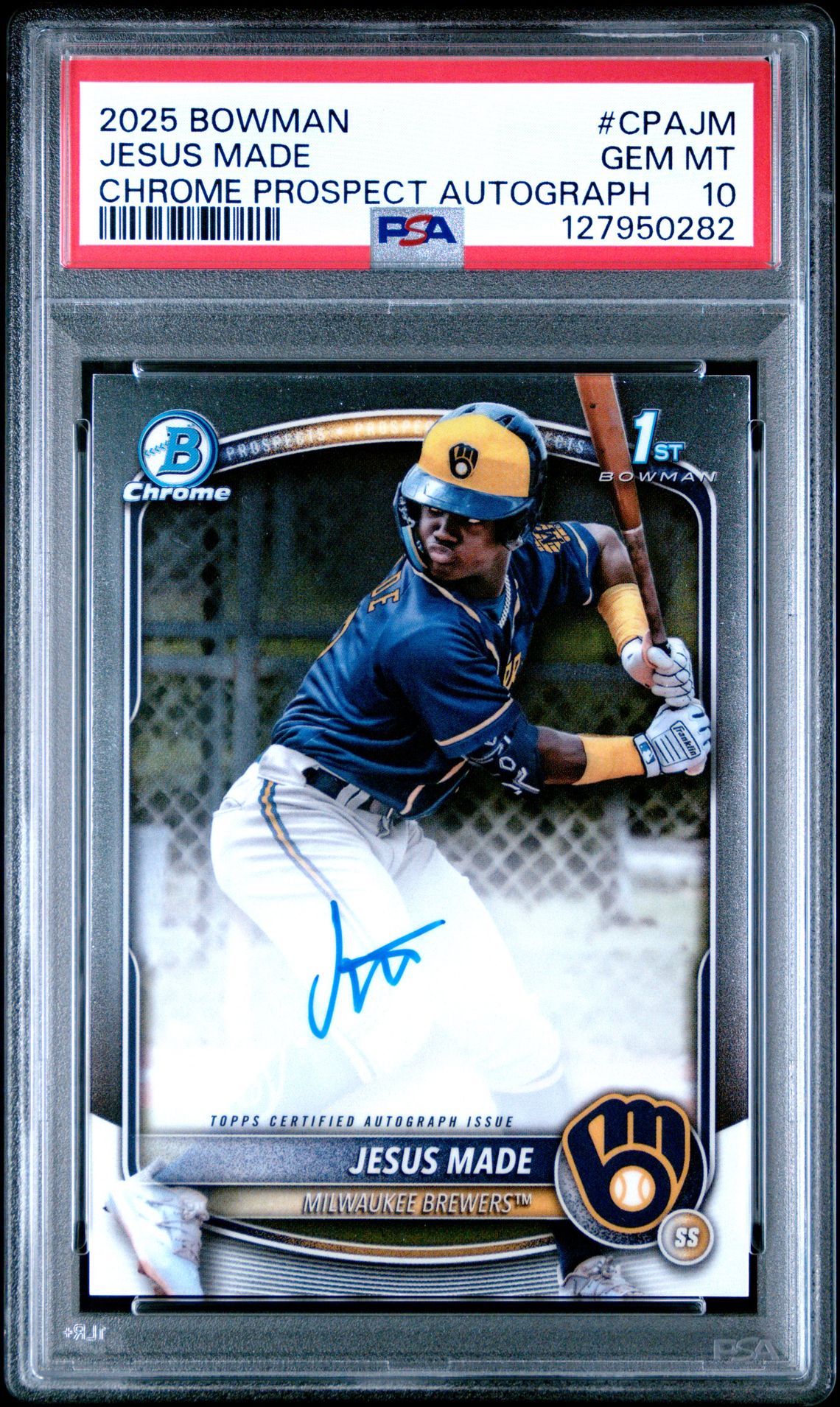 2025 Bowman Chrome Prospect Autographs Jesus Made #Cpajm Gem Mt 10 front