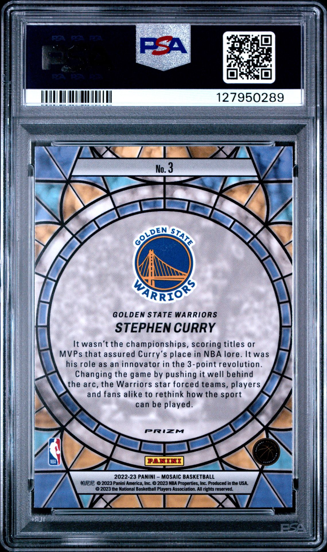 2022 Panini Mosaic Stained Glass Stephen Curry #3 Gem Mt 10 back