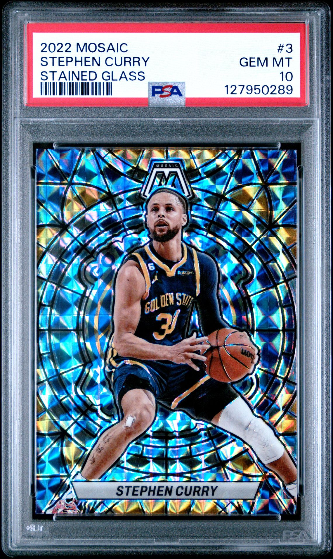 2022 Panini Mosaic Stained Glass Stephen Curry #3 Gem Mt 10 front