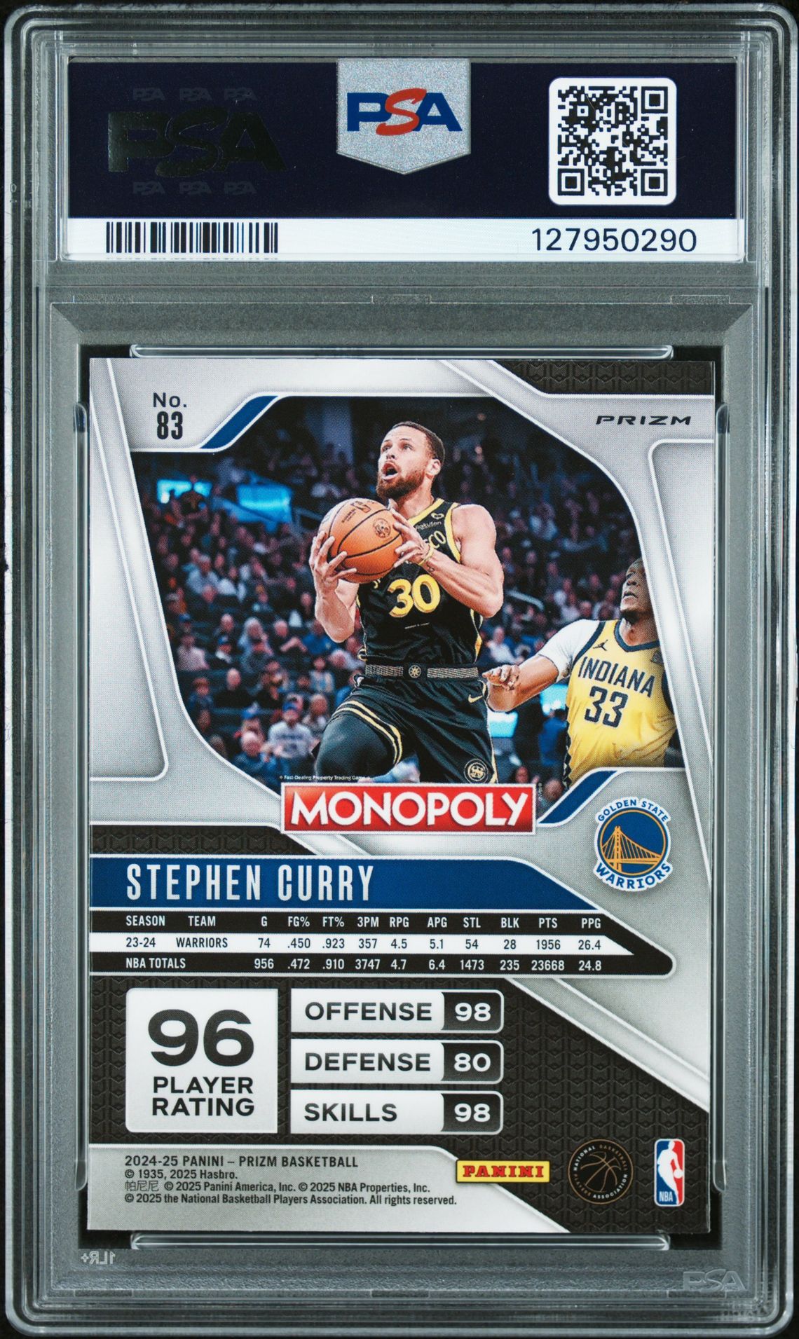 2024 Panini Prizm Monopoly Stephen Curry #83 (Monopoly Man B&W) Gem Mt 10 back