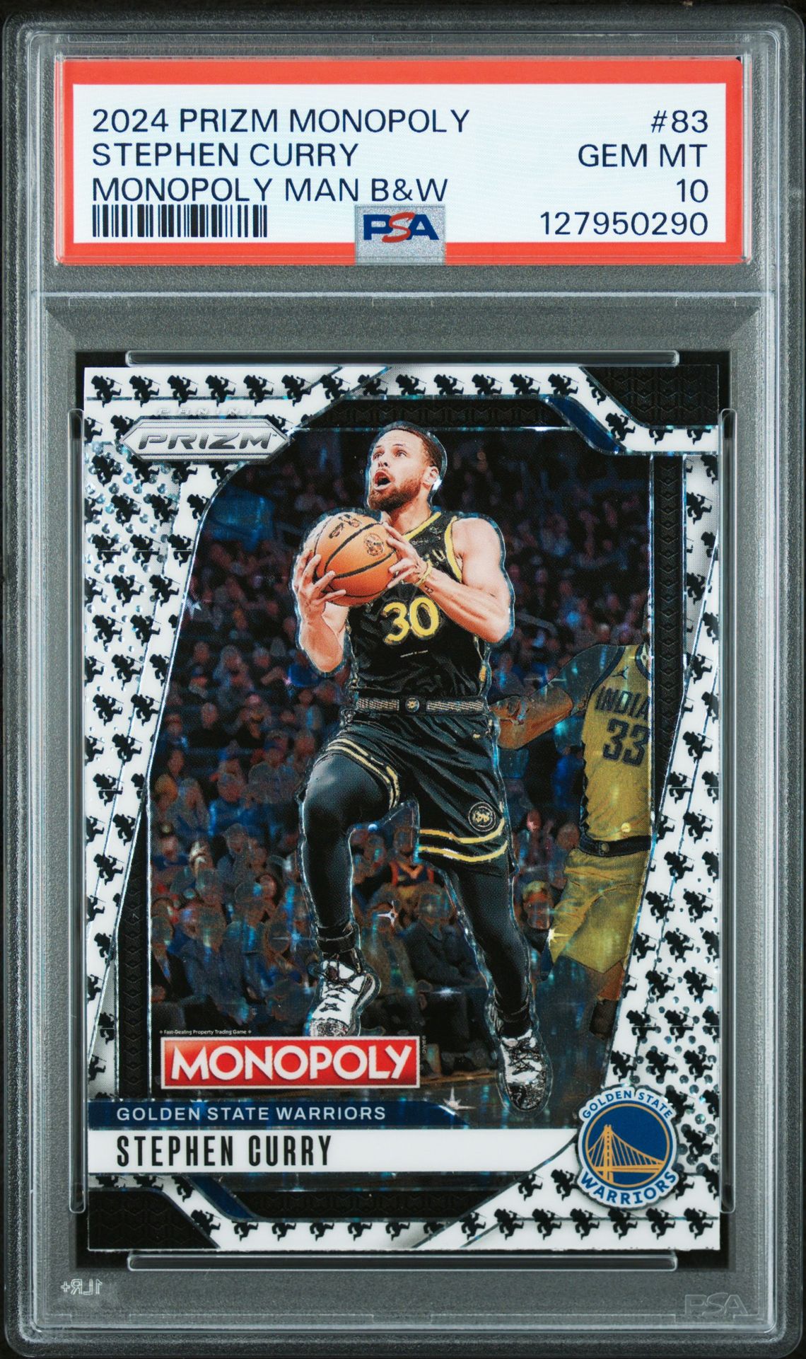 2024 Panini Prizm Monopoly Stephen Curry #83 (Monopoly Man B&W) Gem Mt 10 front