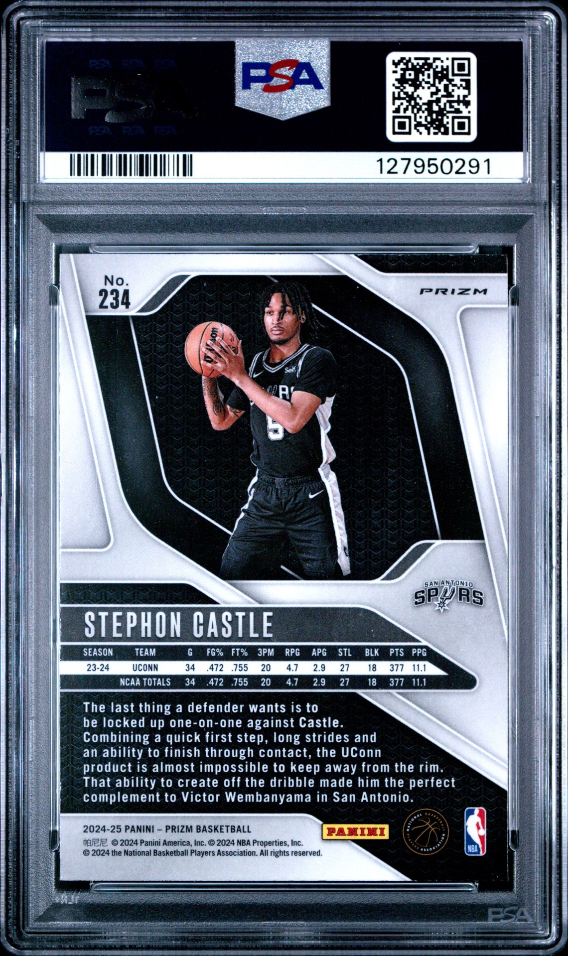 2024 Panini Prizm Stephon Castle #234 (Silver Prizm) Gem Mt 10 back