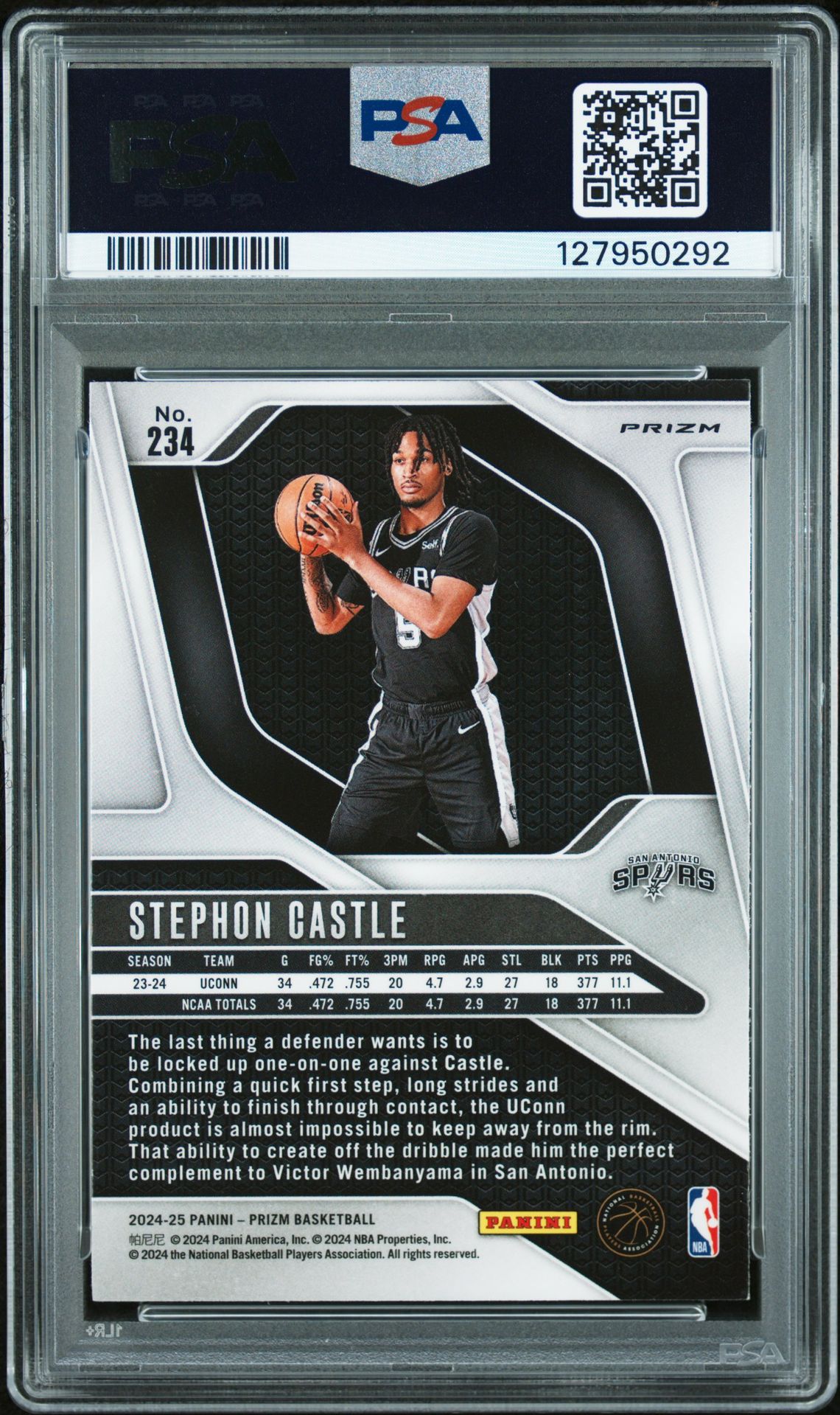 2024 Panini Prizm Stephon Castle #234 (Silver Prizm) Mint 9 back