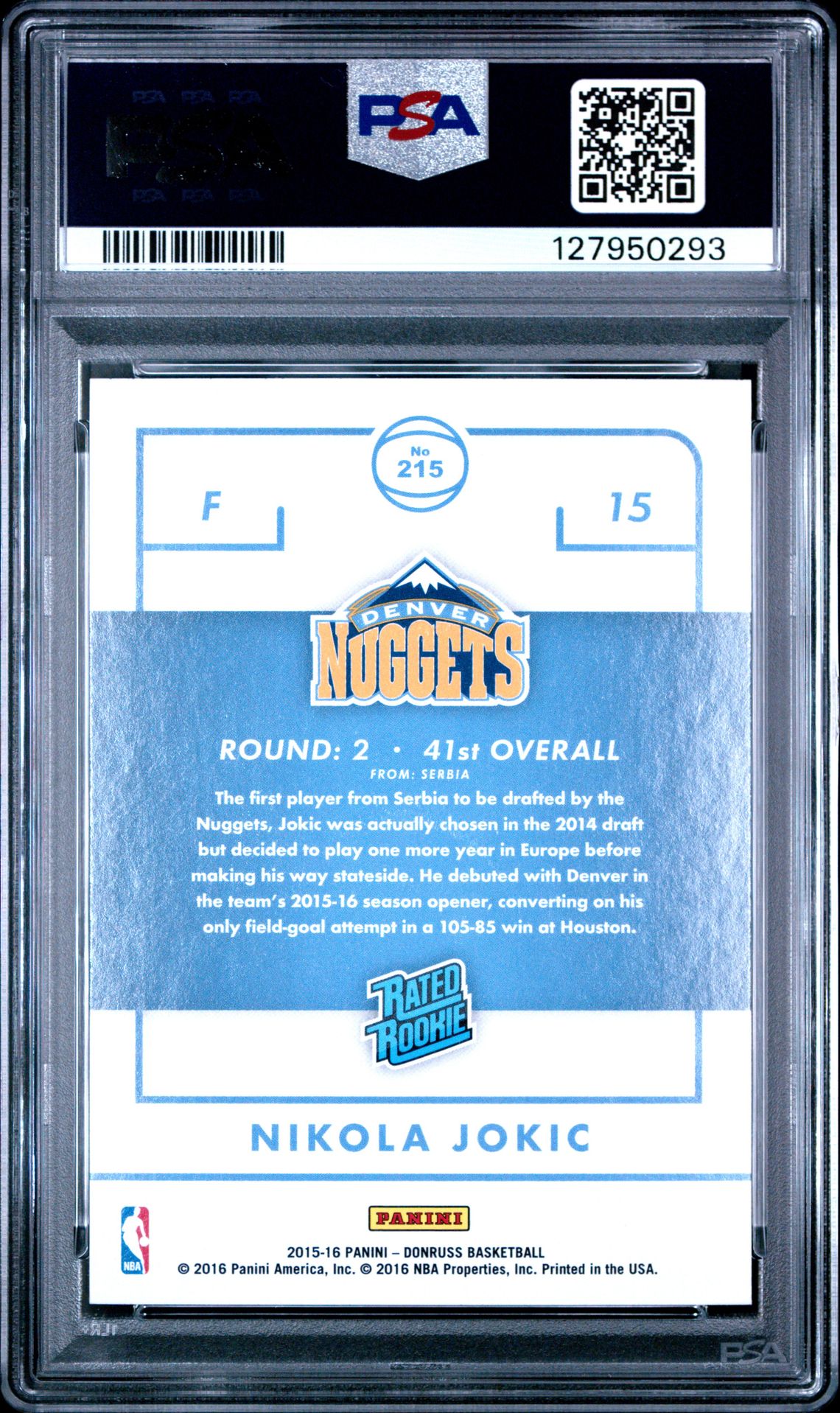2015 Panini Donruss Nikola Jokic #215 Mint 9 back