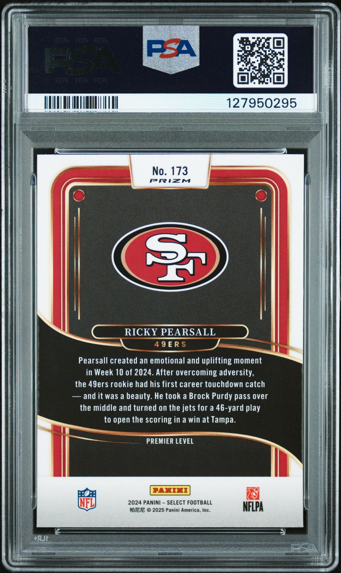 2024 Panini Select Ricky Pearsall #173 (Zebra Shock) Gem Mt 10 back