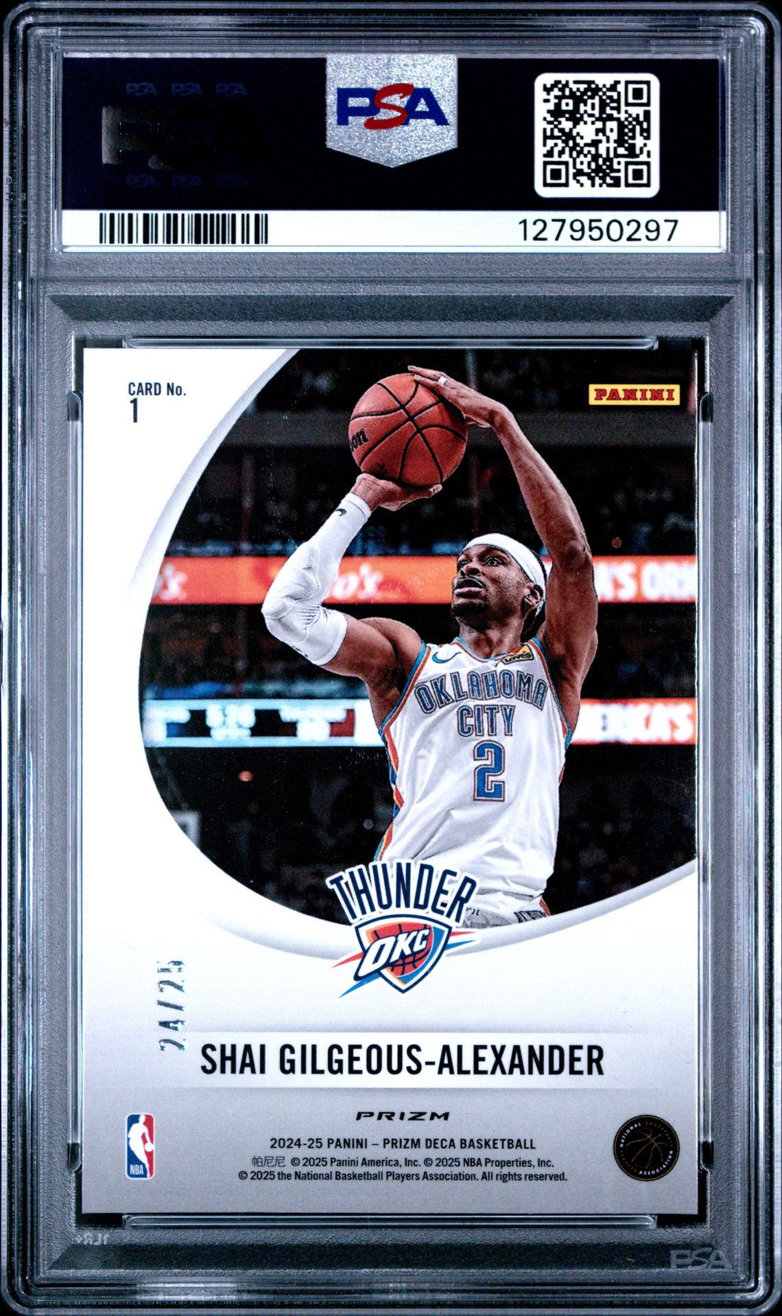 2024 Panini Prizm Deca Downtown Bound S. Gilgeous-Alexander #1 (Downtown Bound-Mojo Prz) Mint 9 back