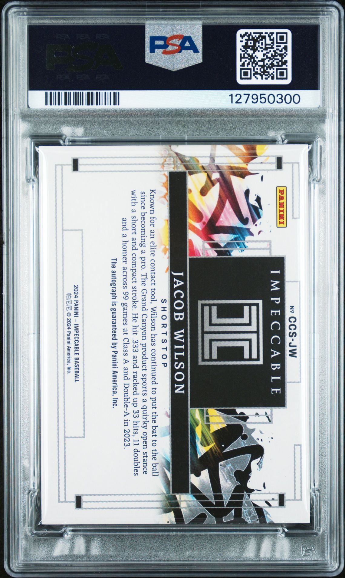 2024 Panini Impeccable Canvas Creations Signatures Jacob Wilson #Ccsjw (Cnvs Crtns Sig-Holo Silver) Mint 9 back