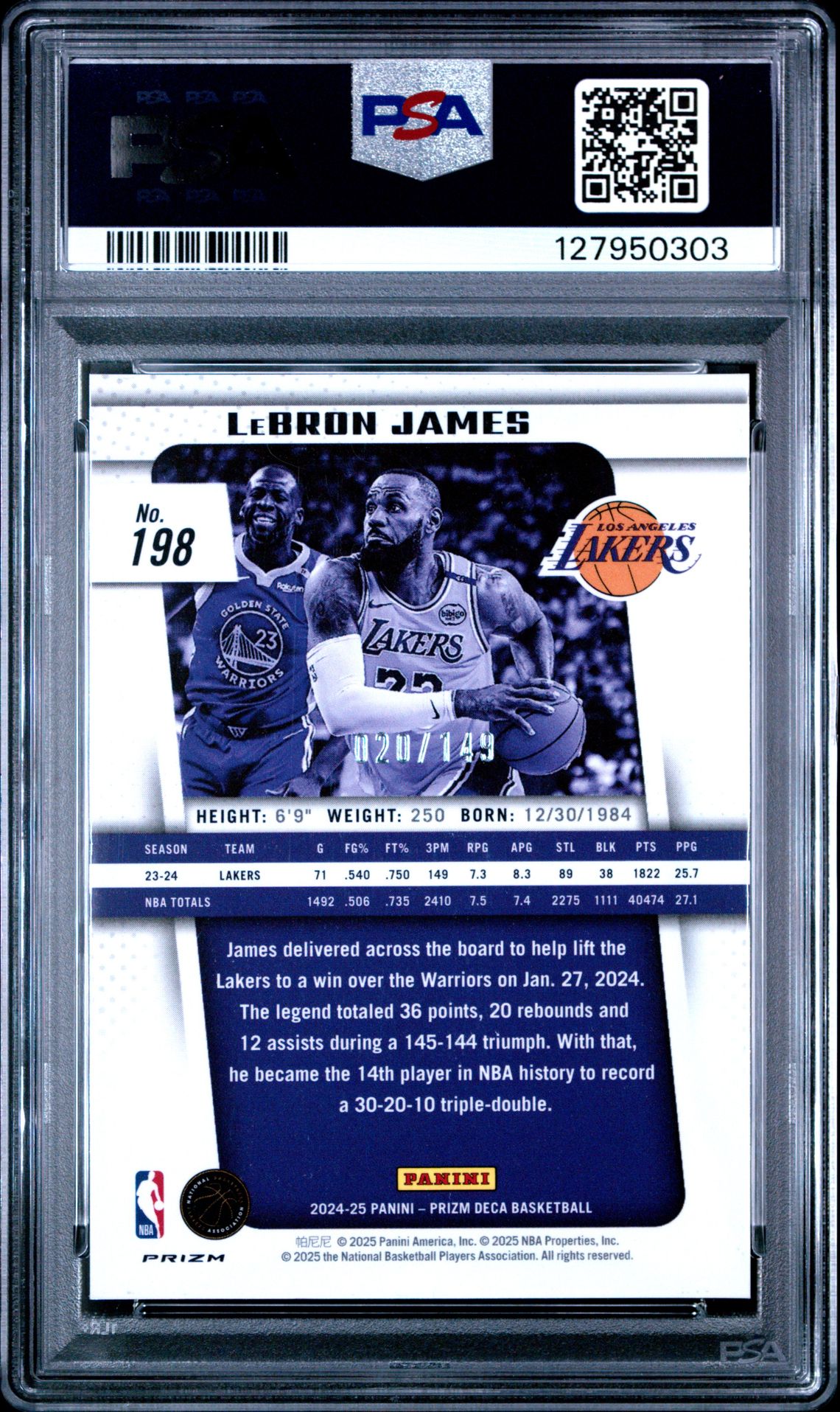 2024 Panini Prizm Deca Lebron James #198 (Blue Prizm) Mint 9 back