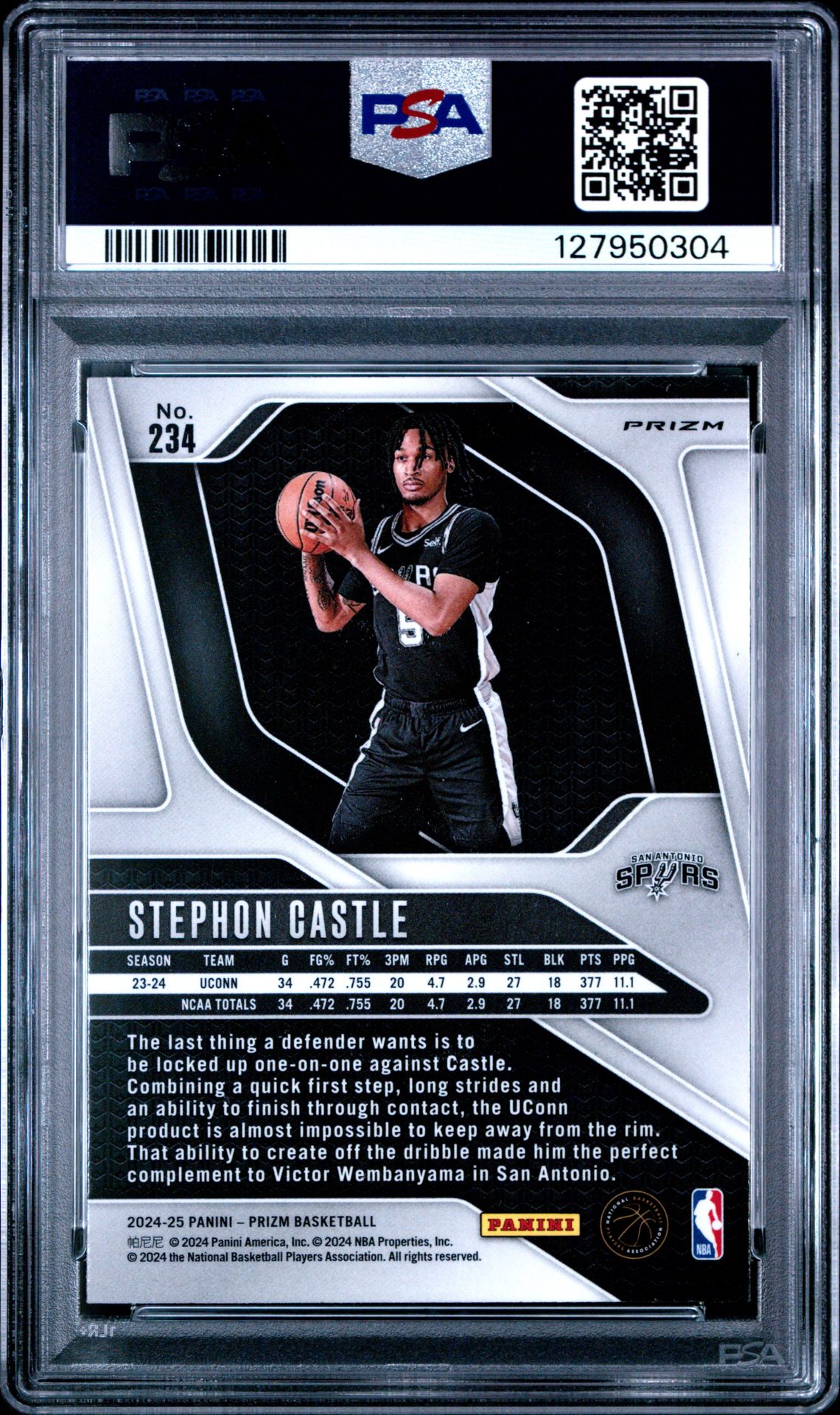 2024 Panini Prizm Stephon Castle #234 (Orange Ice) Gem Mt 10 back