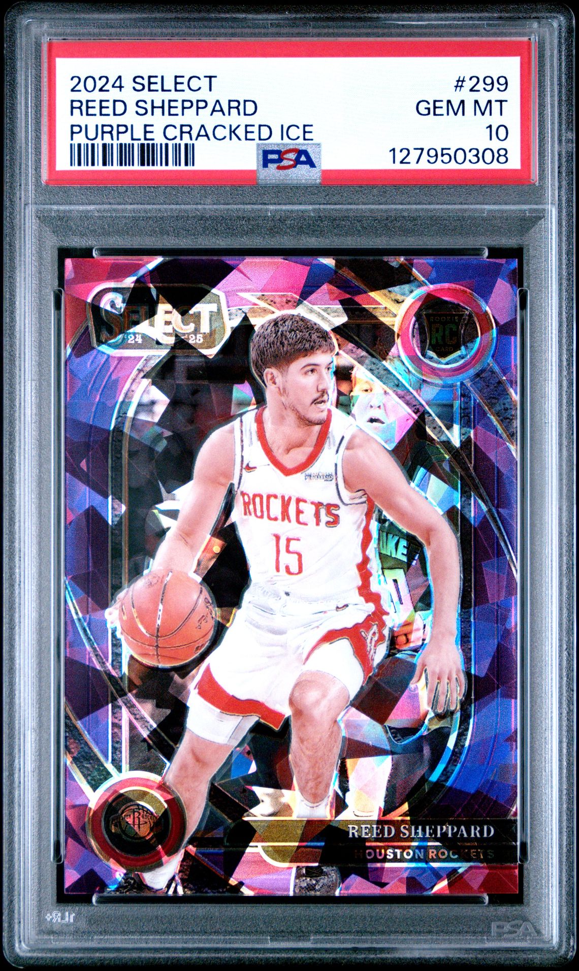 2024 Panini Select Reed Sheppard #299 (Purple Cracked Ice) Gem Mt 10 front