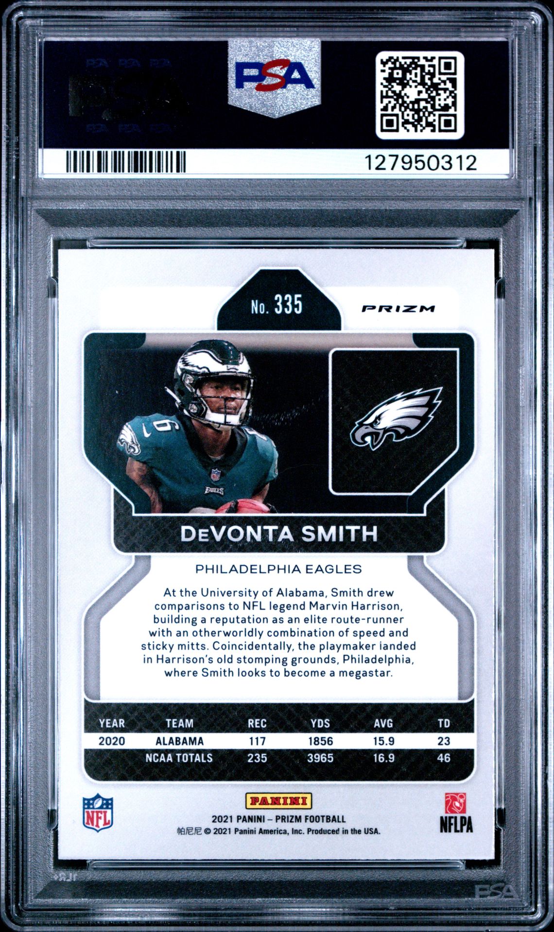 2021 Panini Prizm Devonta Smith #335 (Green Prizm) Gem Mt 10 back