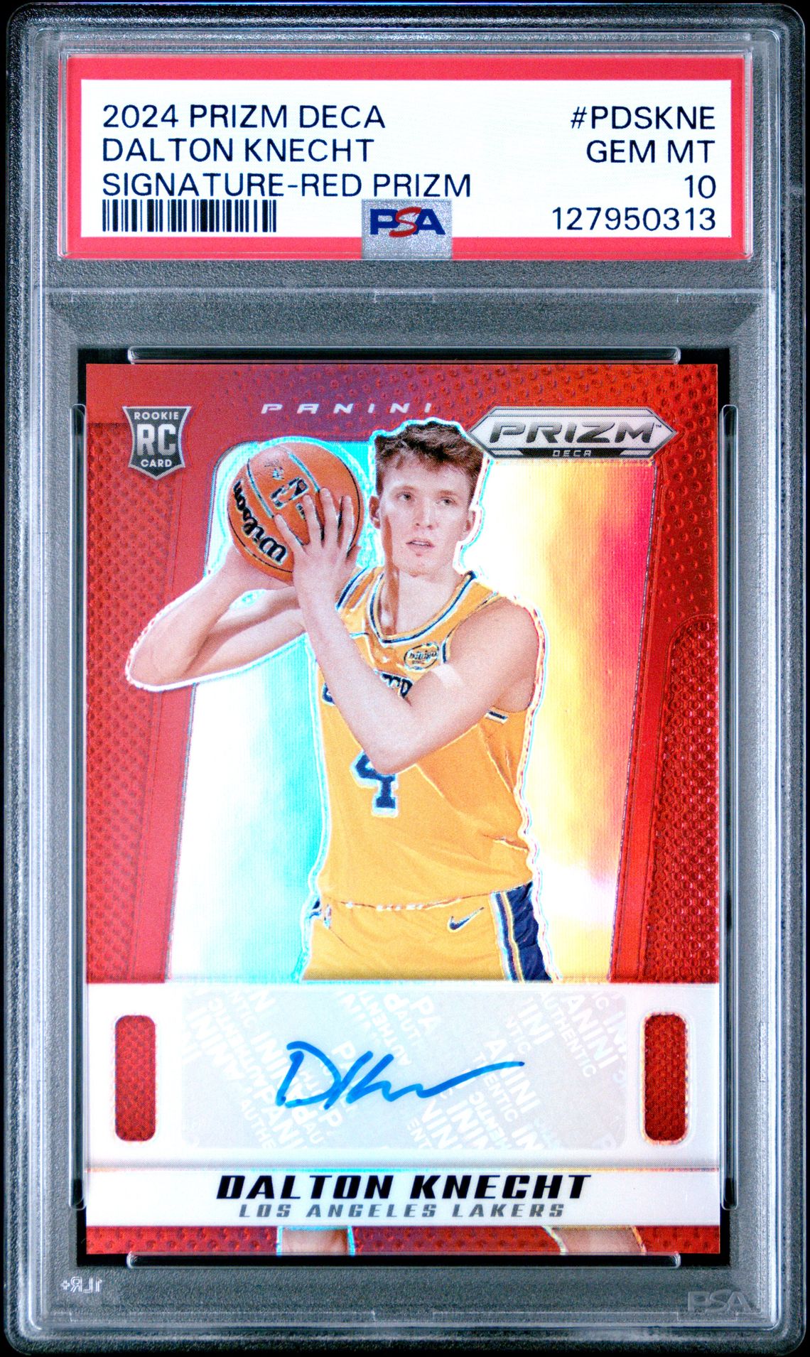 2024 Panini Prizm Deca Signatures Dalton Knecht #Pdskne (Signature-Red Prizm) Gem Mt 10 front