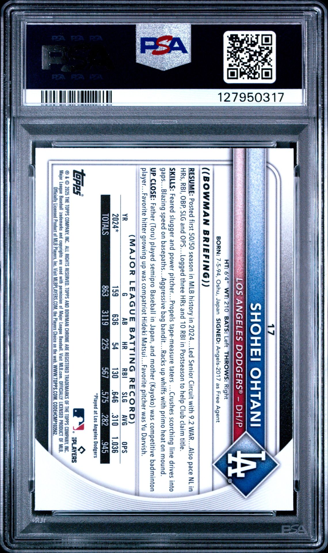 2025 Bowman Mega Box Chrome Shohei Ohtani #17 Mint 9 back