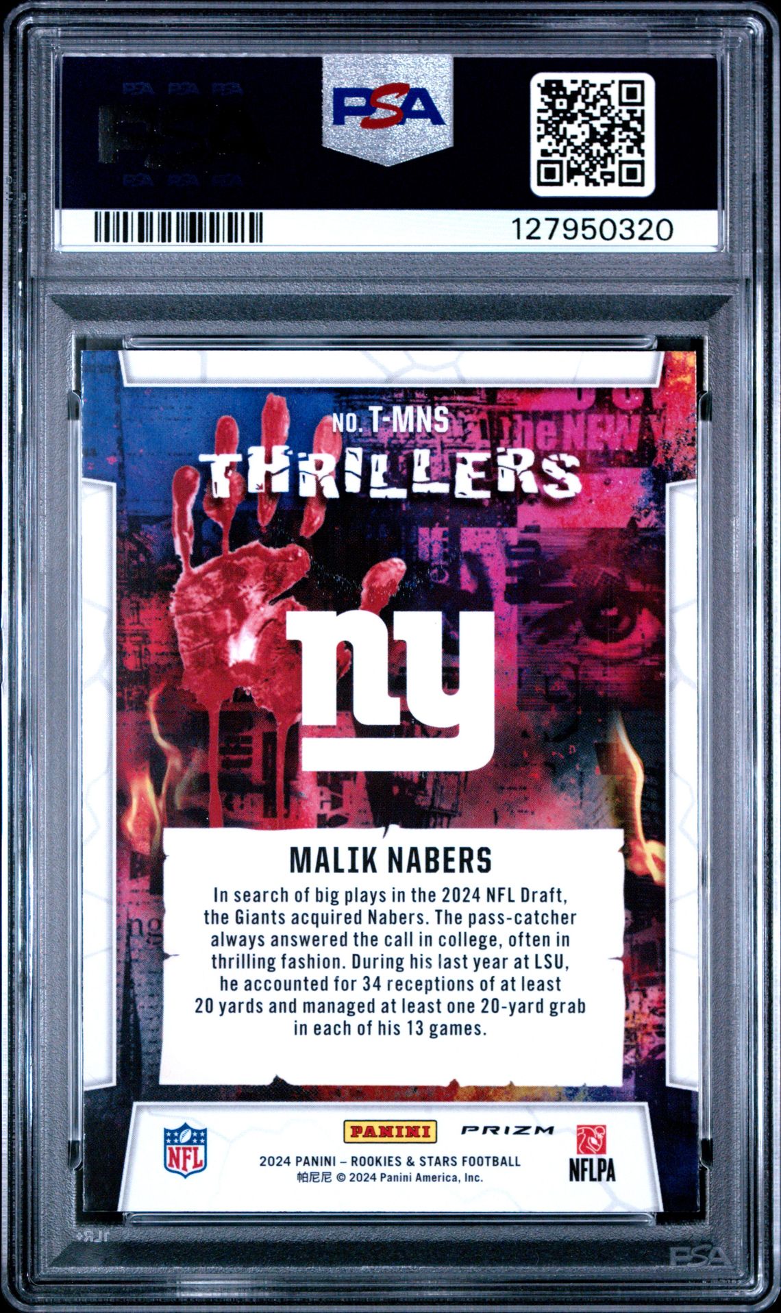 2024 Panini Rookies & Stars Thrillers Malik Nabers #Tmns (Thrillers-Red Plaid) Mint 9 back