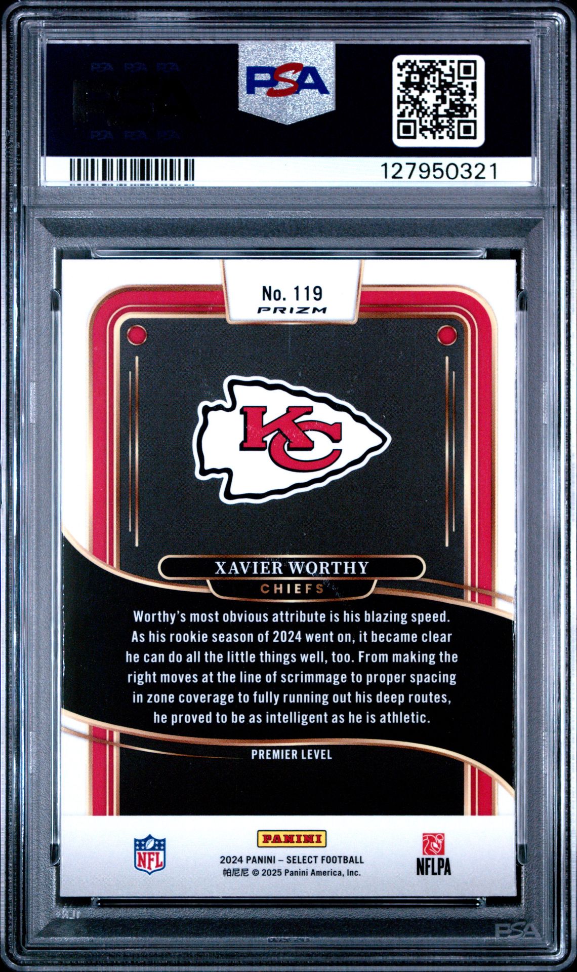 2024 Panini Select Xavier Worthy #119 (Red & Blue Shock) Mint 9 back