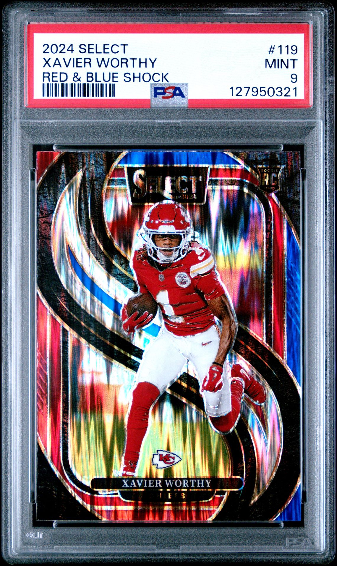 2024 Panini Select Xavier Worthy #119 (Red & Blue Shock) Mint 9 front