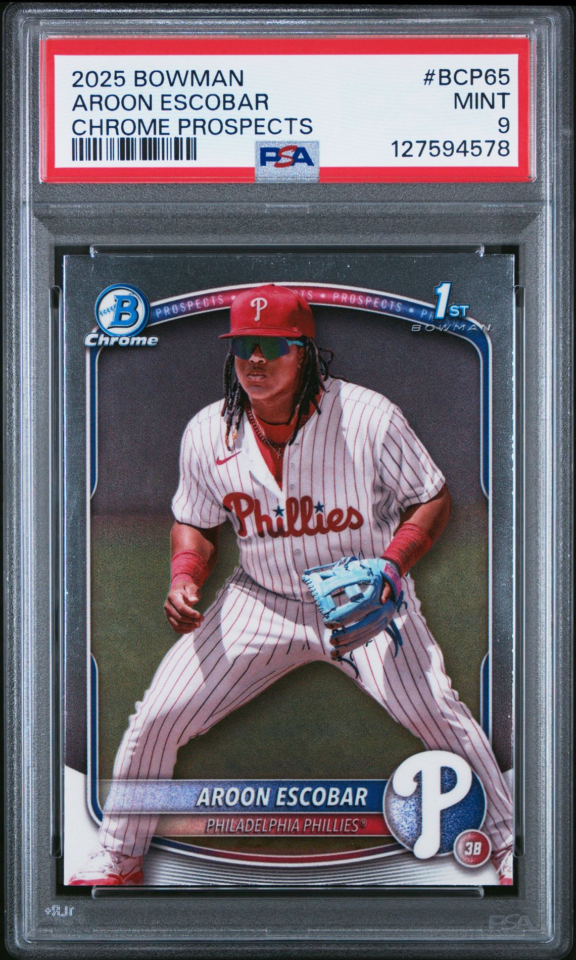 2025 Bowman Chrome Prospects Aroon Escobar #Bcp65 Mint 9 front